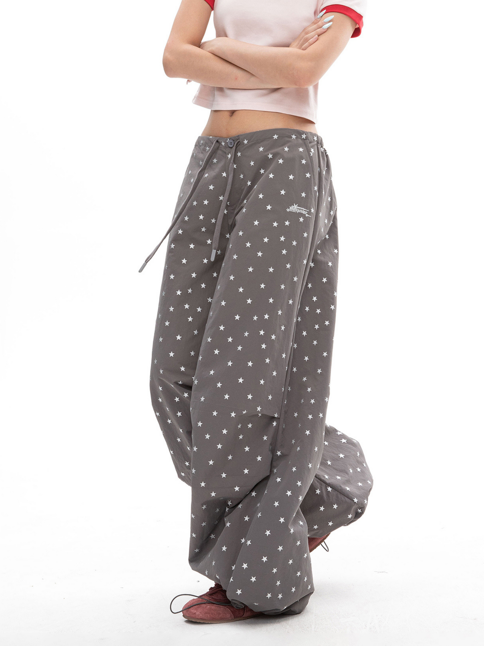 EchoLife - Women's All-Over Star Print Straight Parachute Pants EchoLife - Women's All-Over Star Print Straight Parachute Pants