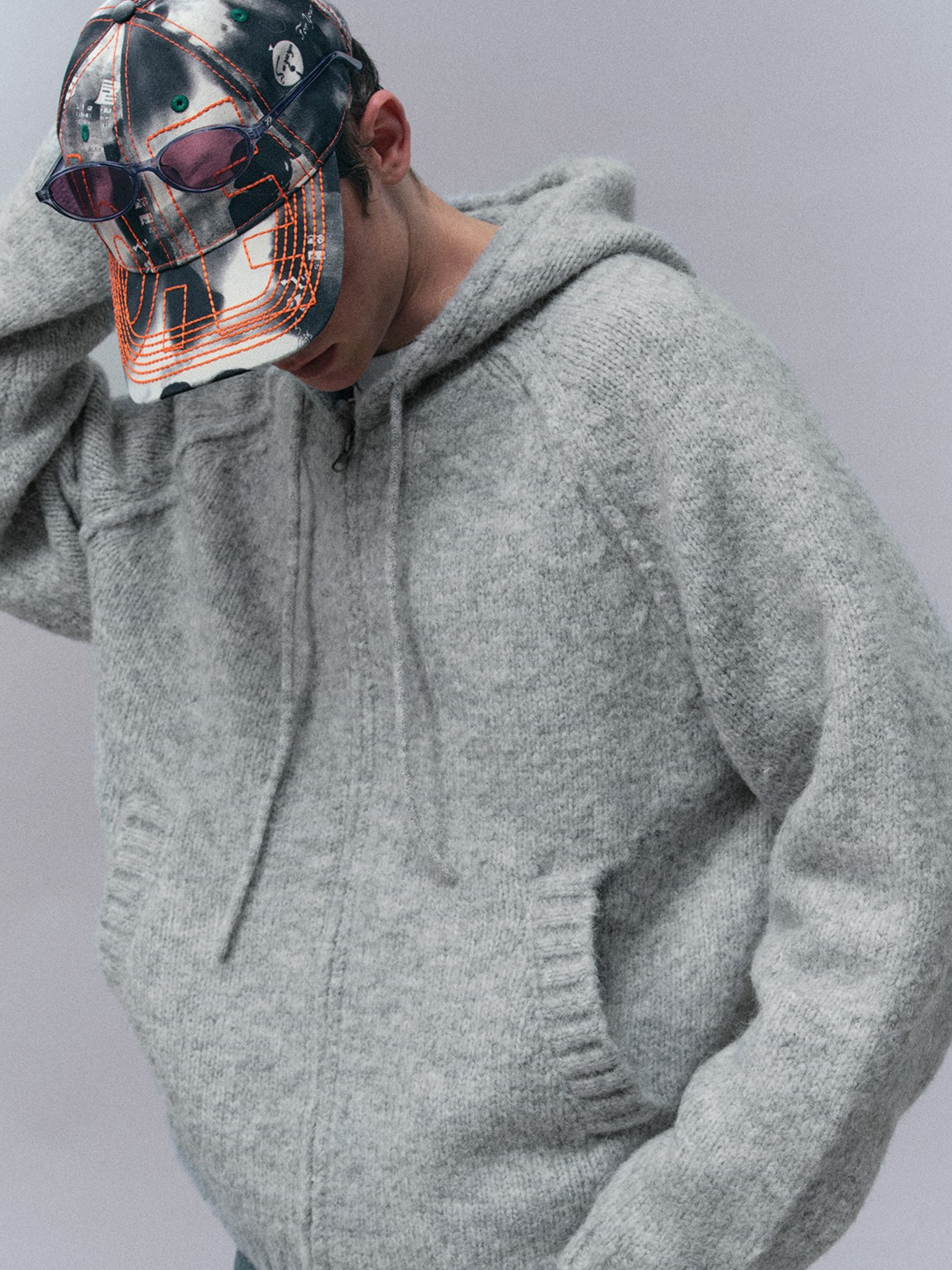 Ravensoul - Unisex Loose-Fit Zip-Up Hooded Knit Sweater