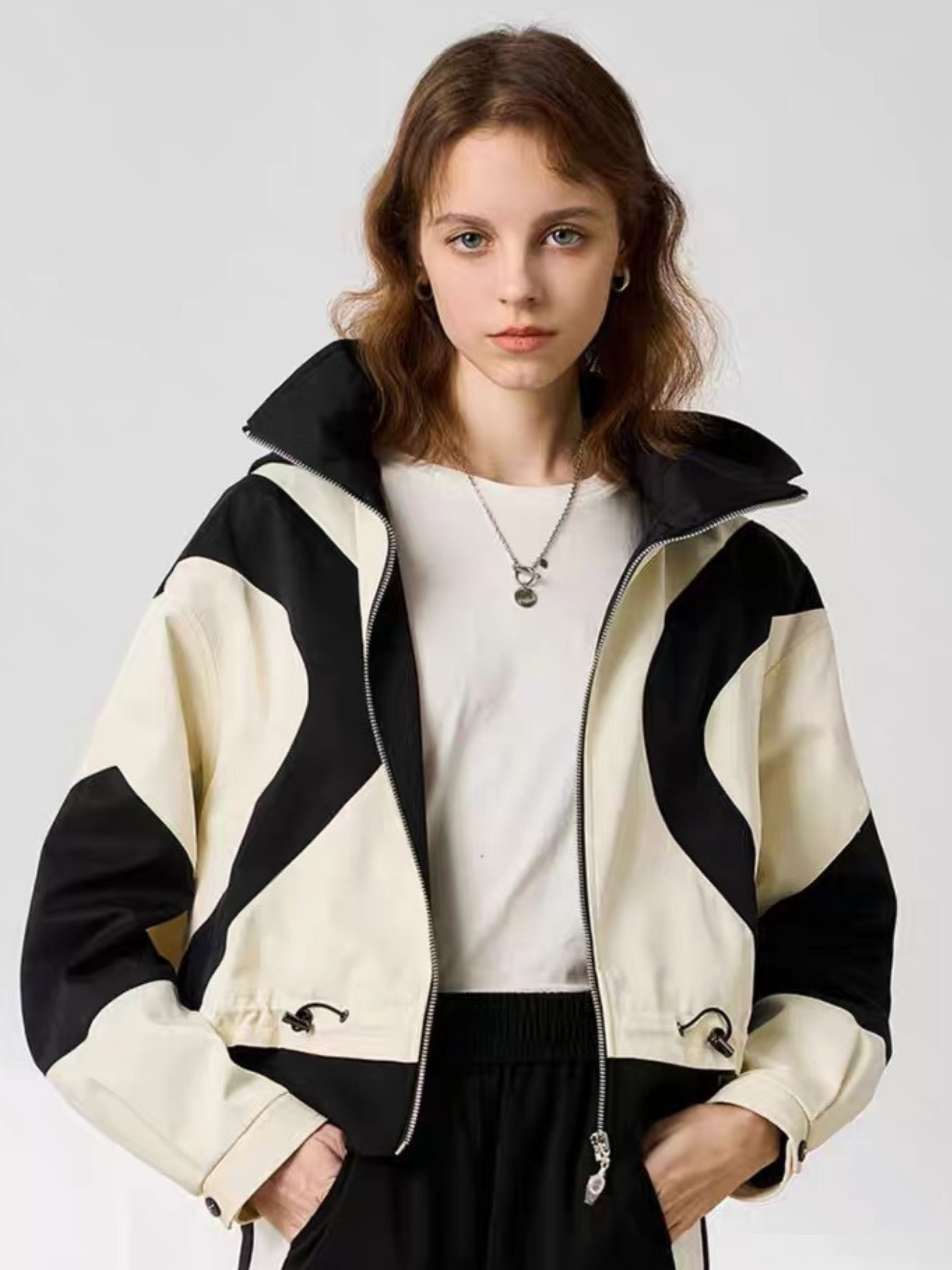 OwlScope - Women's Colorblock Panel Hooded Casual Zip-Up Jacket GONGGAR SPORTS