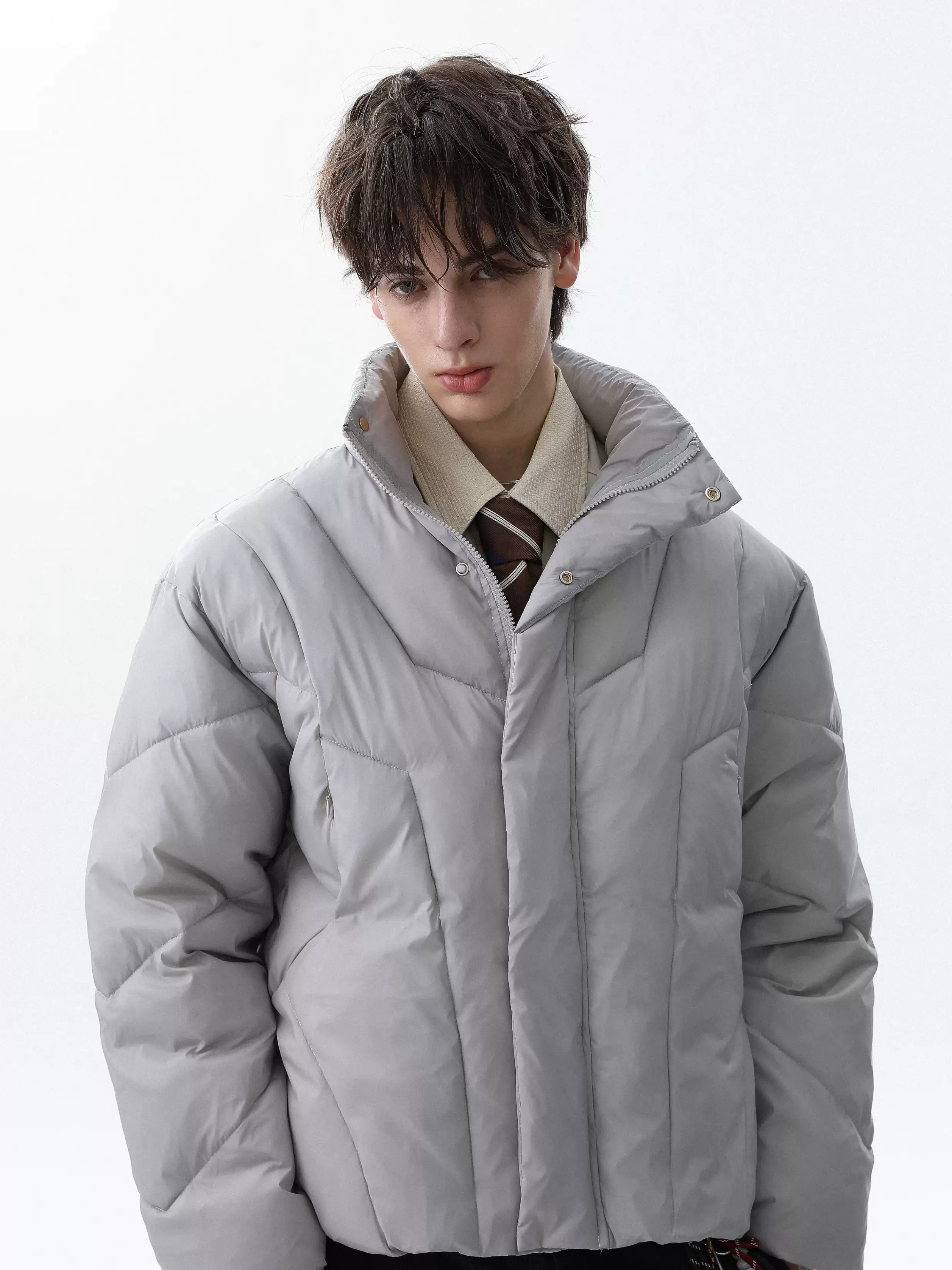 Summitline - Unisex Solid Color Stand Collar Quilted Padded Jacket