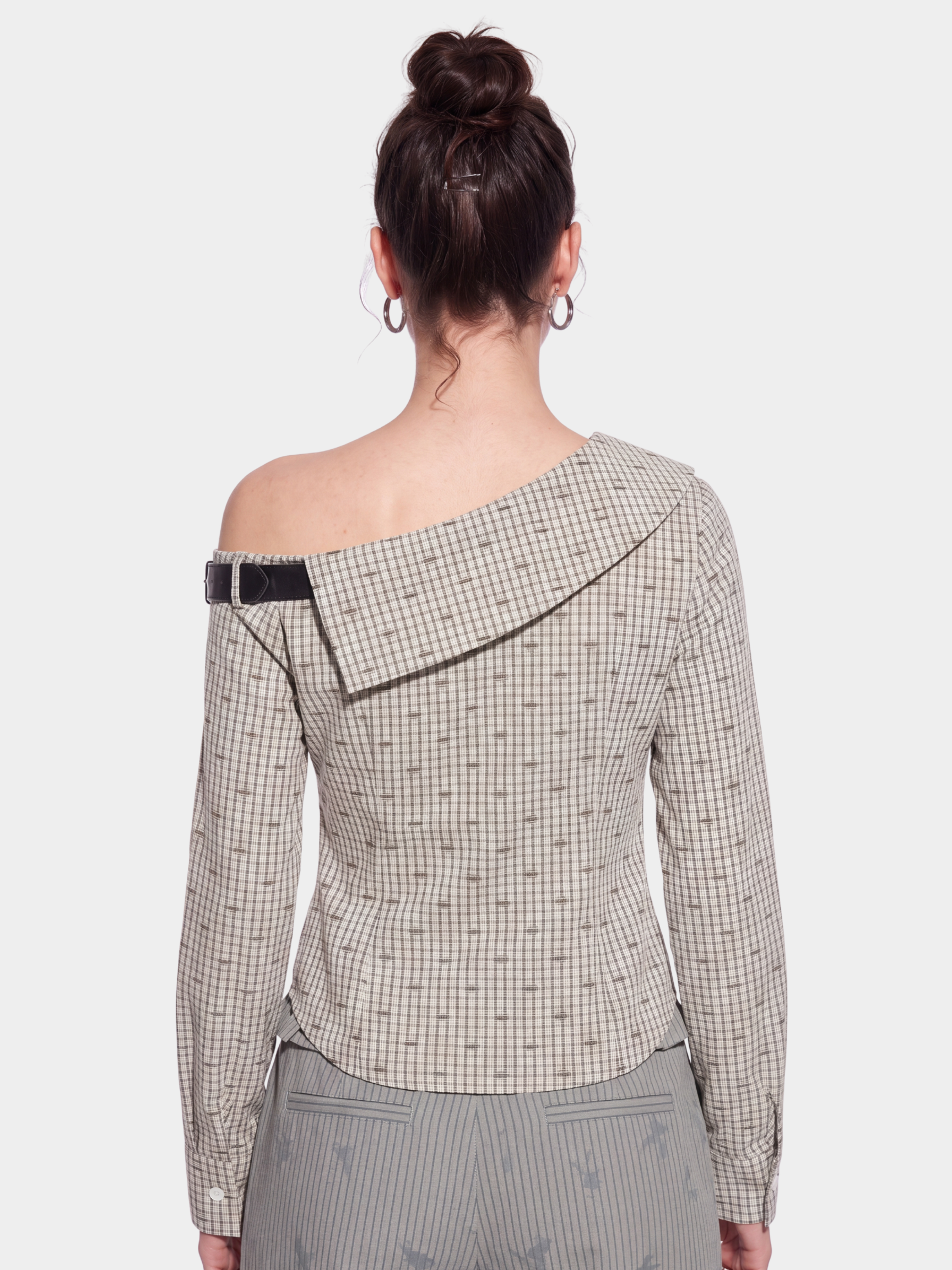 Tartan - Women's Plaid One-Shoulder Fitted Cotton Top