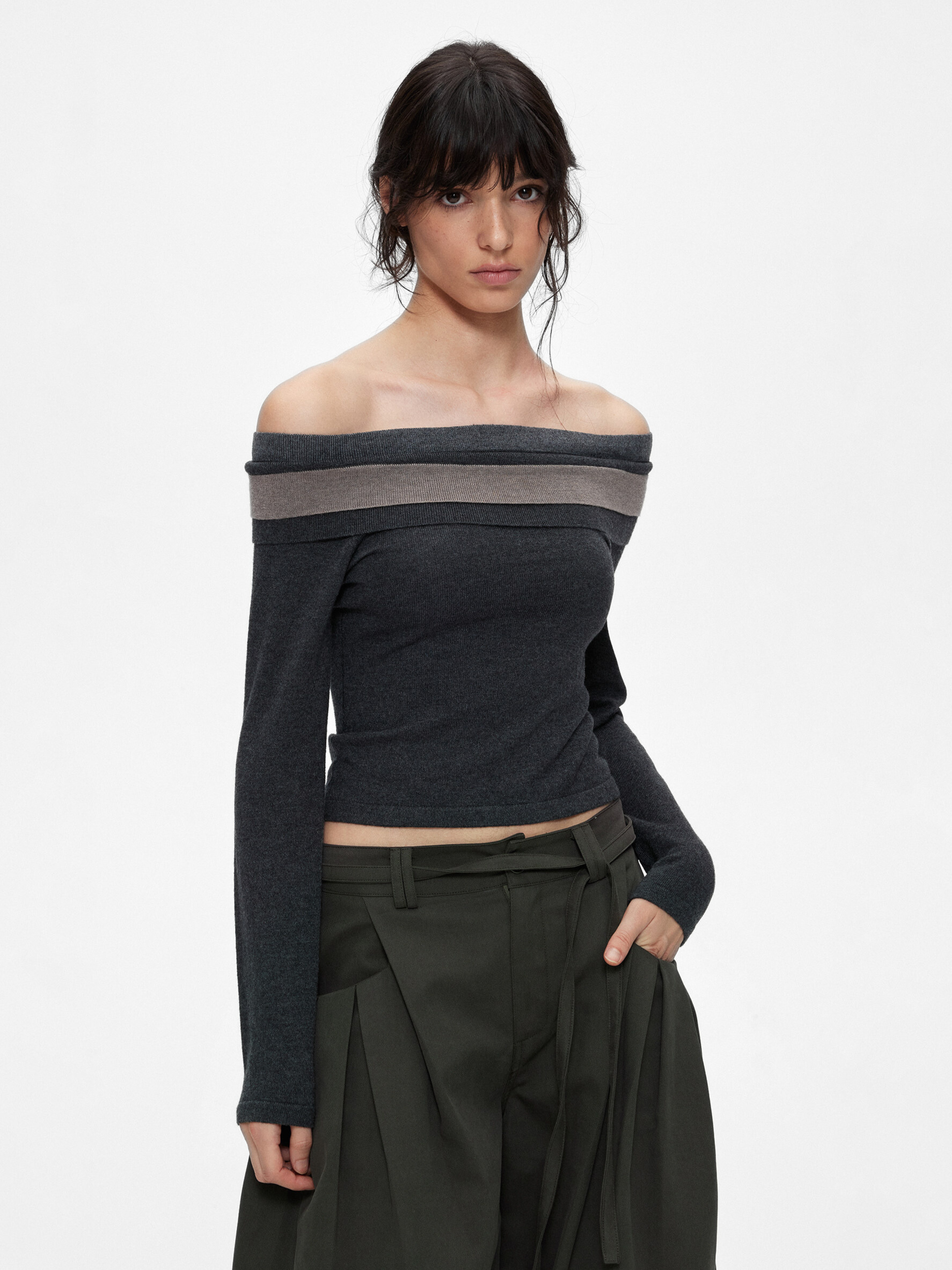Ironwood - Women's Color-Block Off-Shoulder Knit Slim-Fit Top