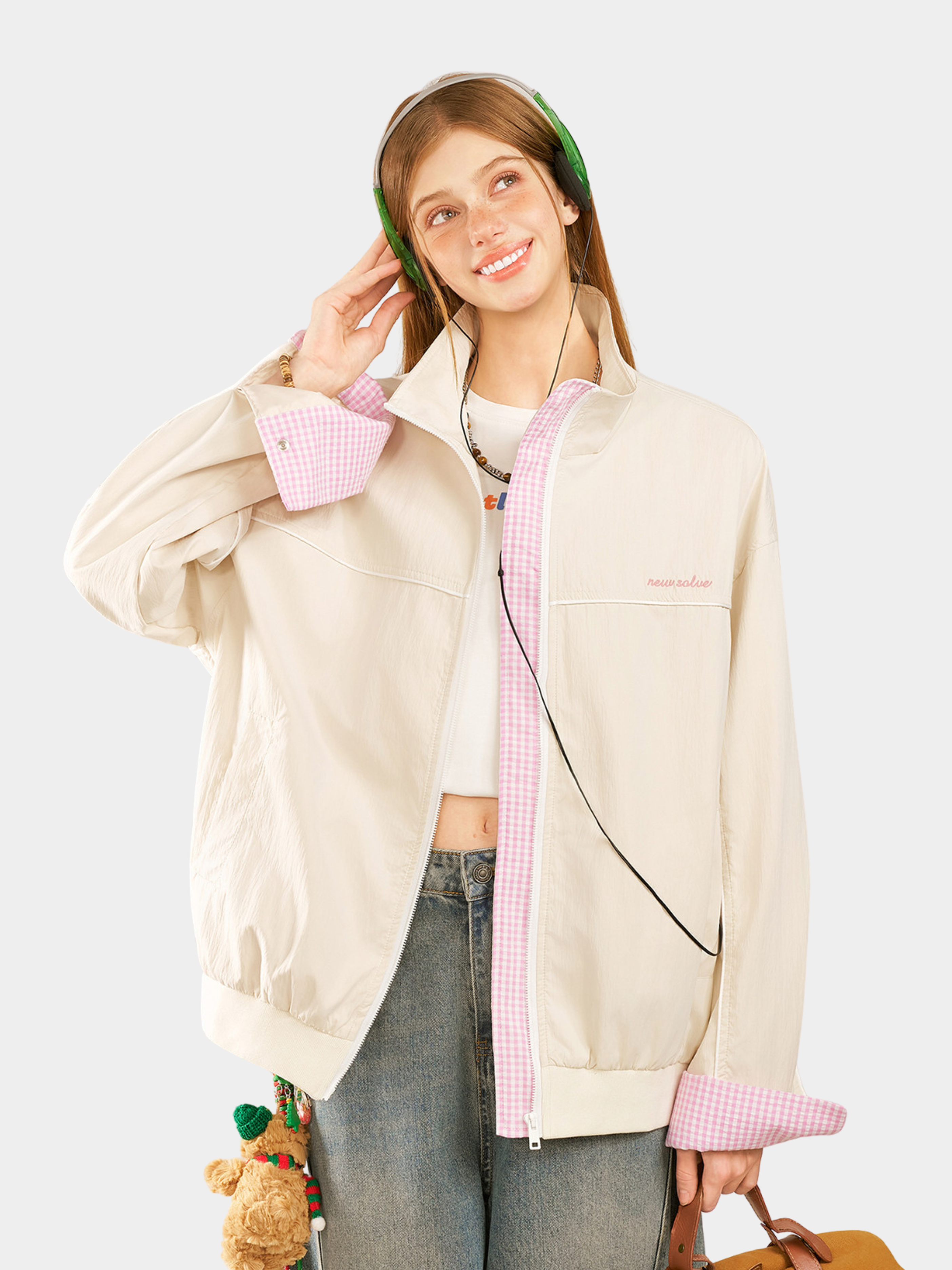 HawkRoc - Unisex Stand Collar Plaid Utility Jacket