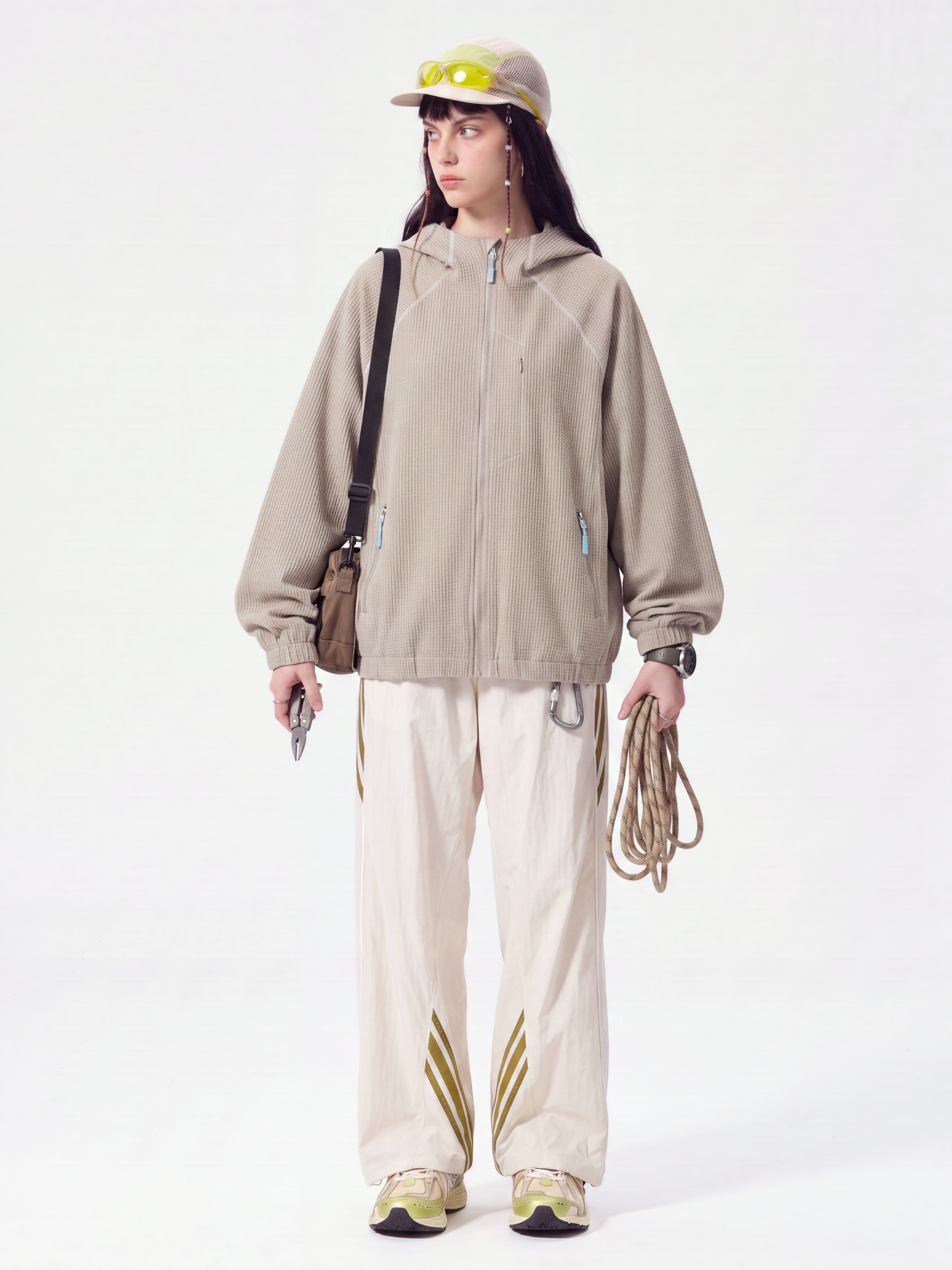 SplitVeil - Unisex Waffle Texture Contrast Stitch Zip-Up Jacket