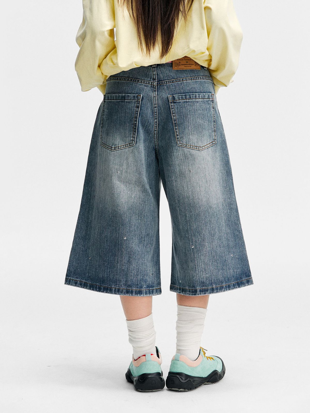 Mudcrack - Unisex Breathable Rhinestone Star Washed Denim Jeans