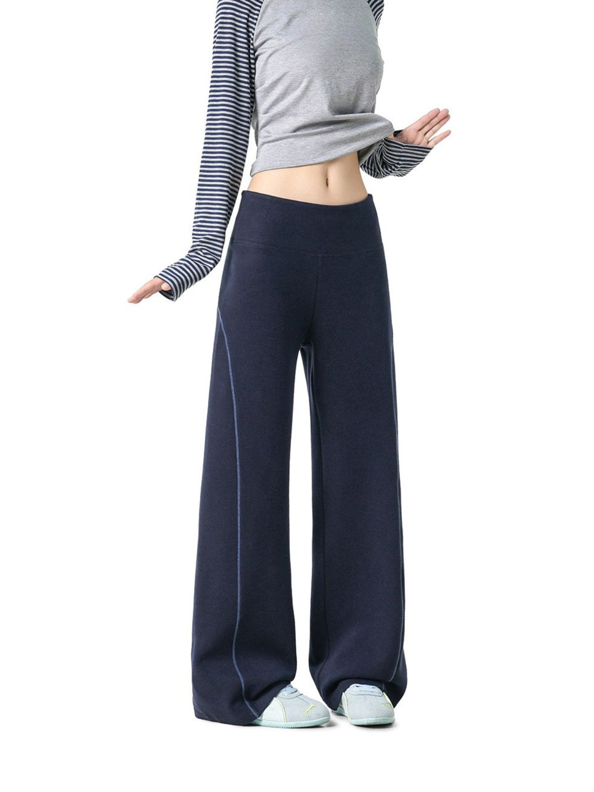 Basinpath - Women's Contrast-Stitch High-Waisted Slight-Flare Pants