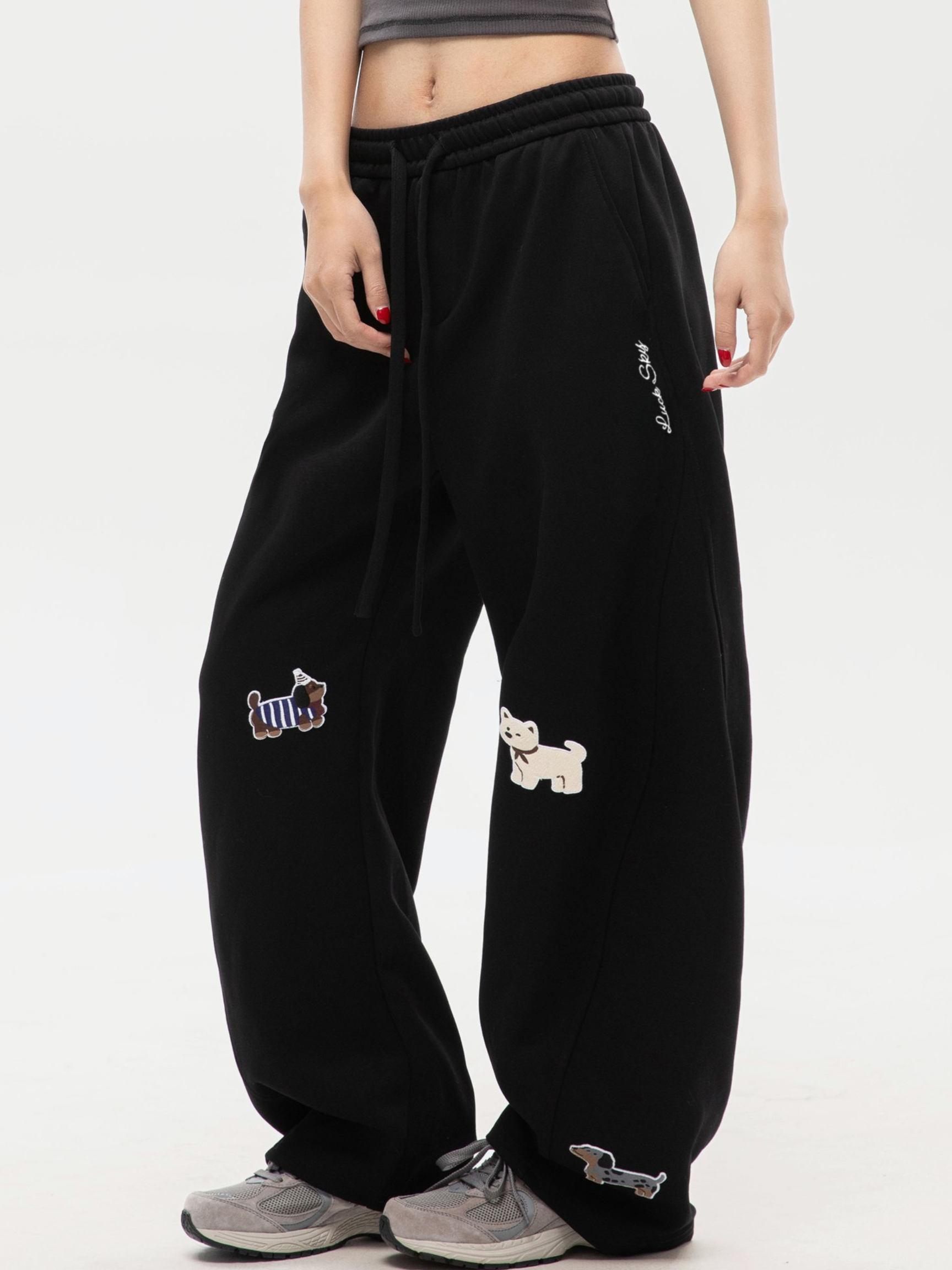 FrostView - Women's Dachshund Patch Embroidery Straight Leg Pants