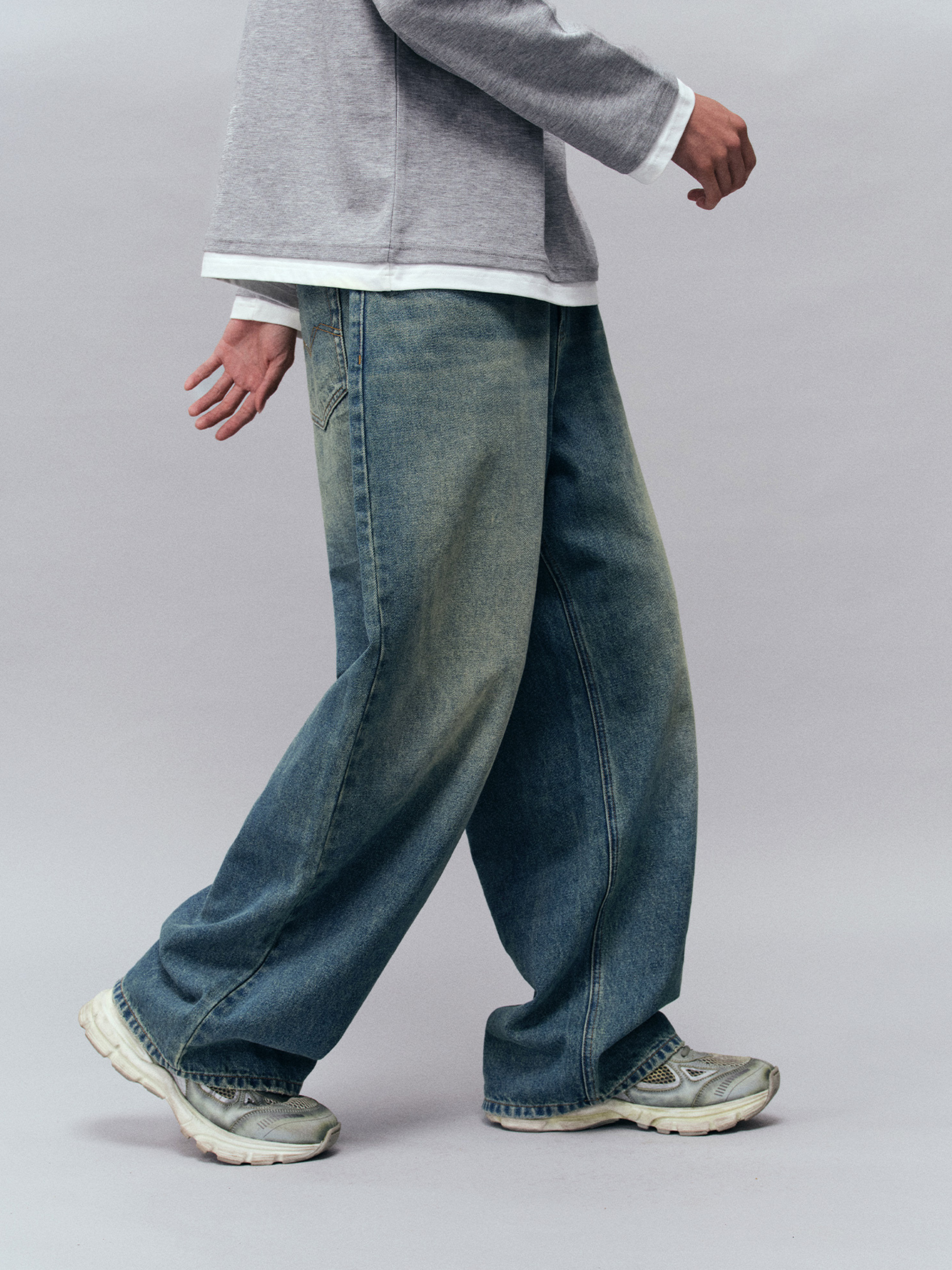 Tempestfire - Men's Washed Denim Wide-Leg Jeans