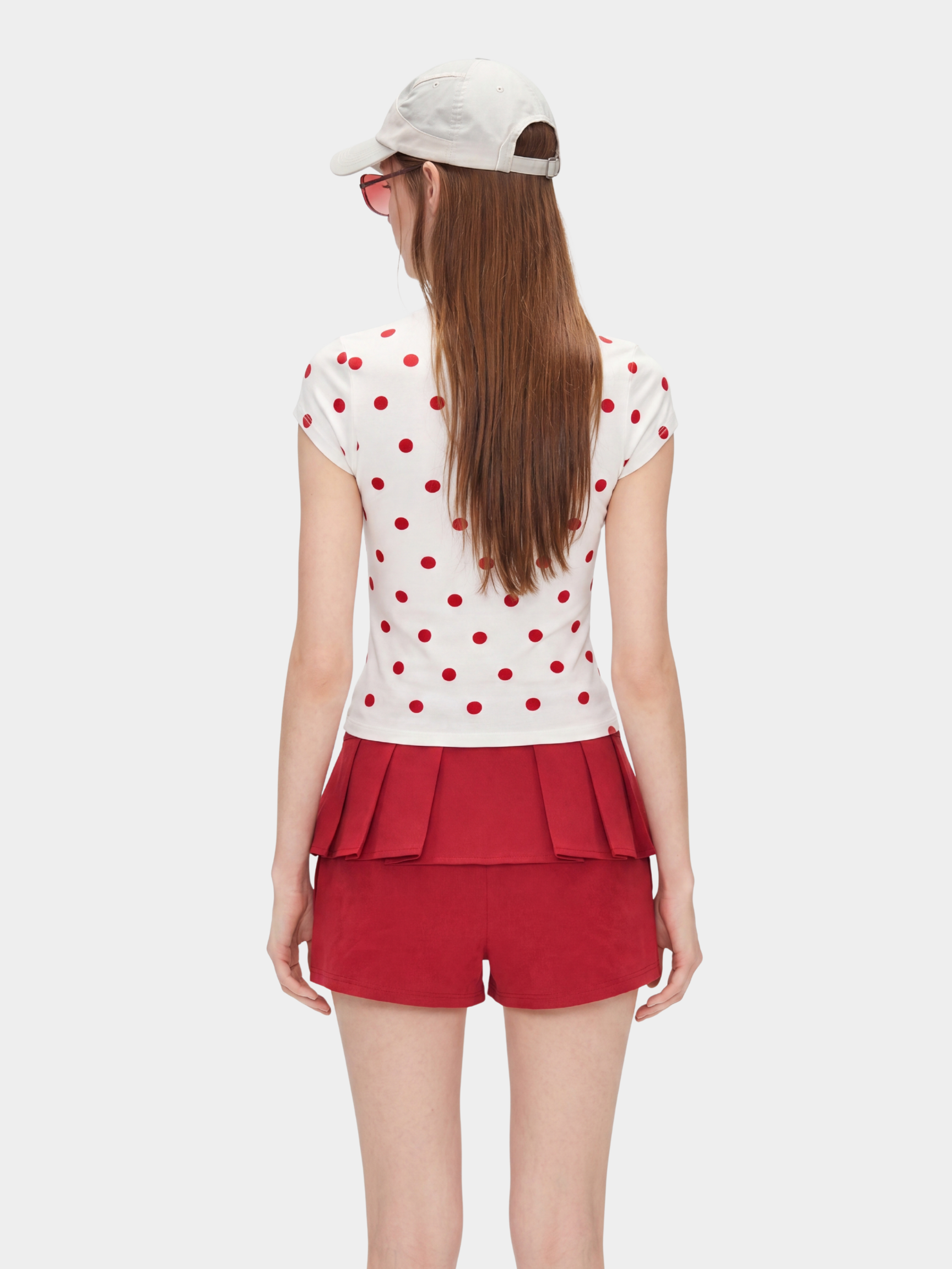 PopTart - Women's Polka Dot Cat Print Fitted Cropped T-Shirt