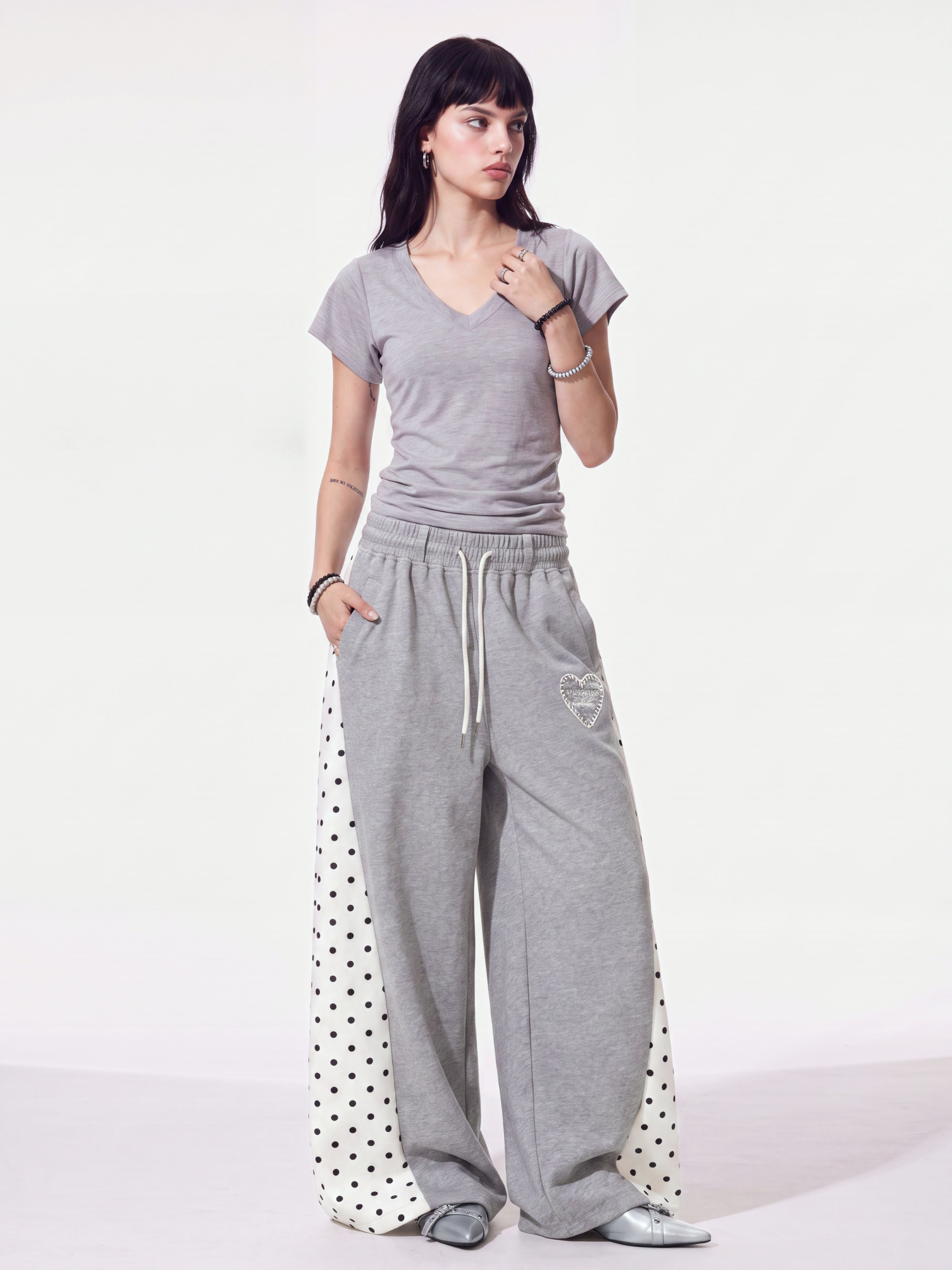 StrideDot - Women's Polka Dot Wide-Leg Sweatpants