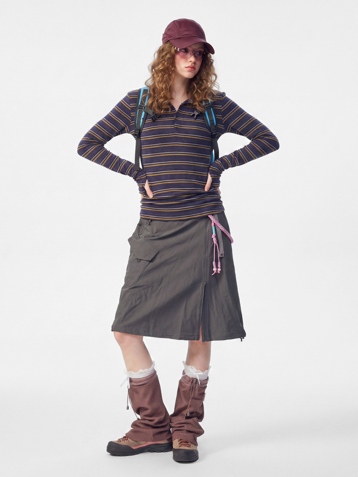 HueDrift - Women's Striped Slim Fit Hooded Base Layer Top