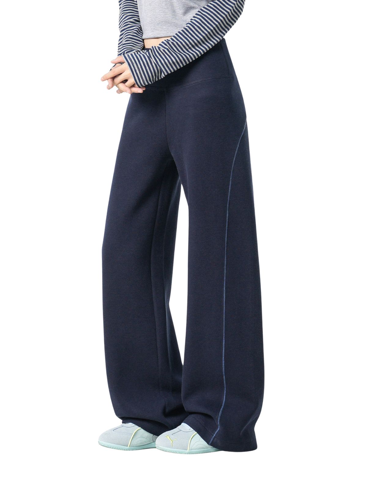 Basinpath - Women's Contrast-Stitch High-Waisted Slight-Flare Pants