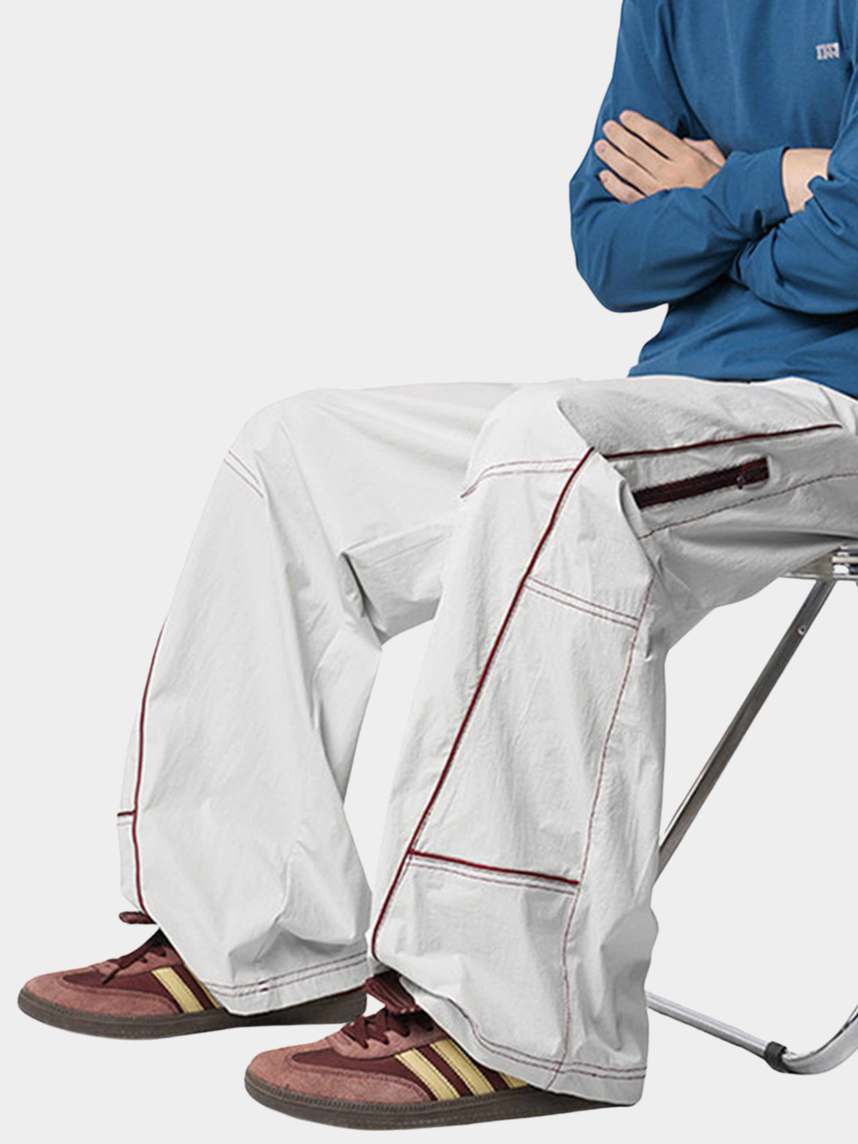 FoxView - Unisex Three-Proof Colorblock Striped Curved-Cut Pants