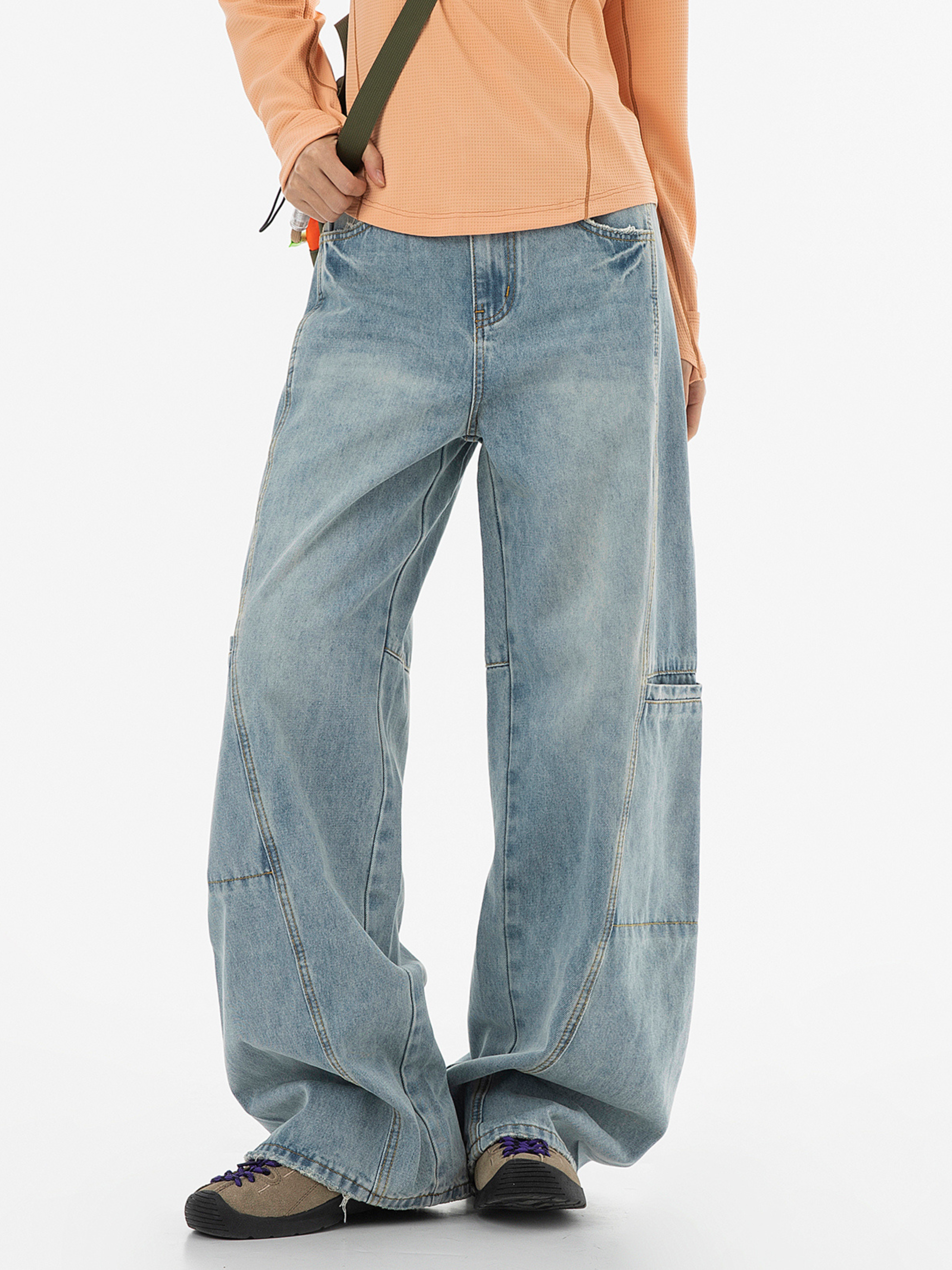 Highreach - Women's Oversized Pocket Straight-Leg Deconstructed Jeans