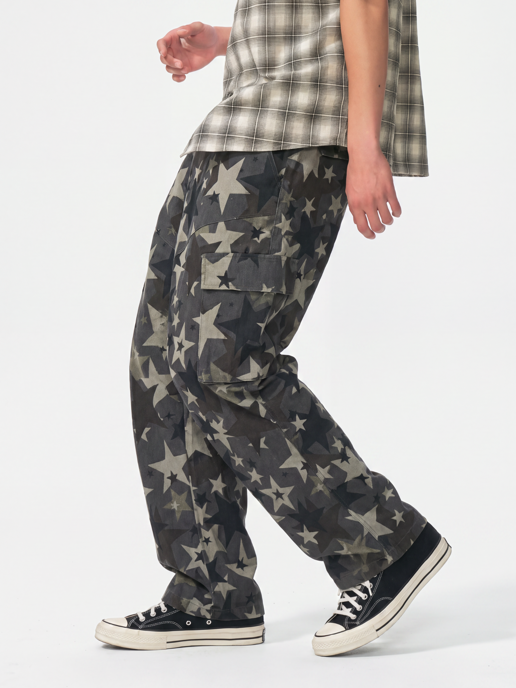 StarStill - Men's Multi-Pocket Star Print Baggy Cargo Pants