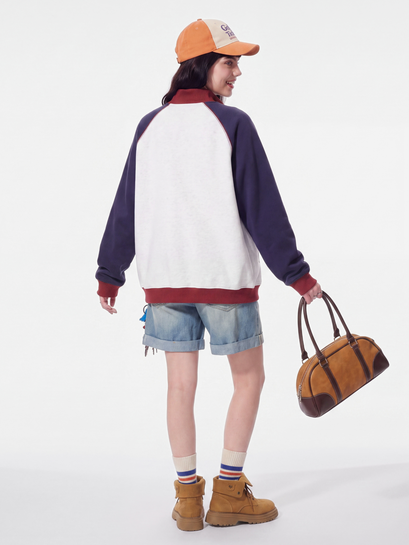 EdgeDrift - Unisex Color-Block Raglan Stand Collar Zip Jacket