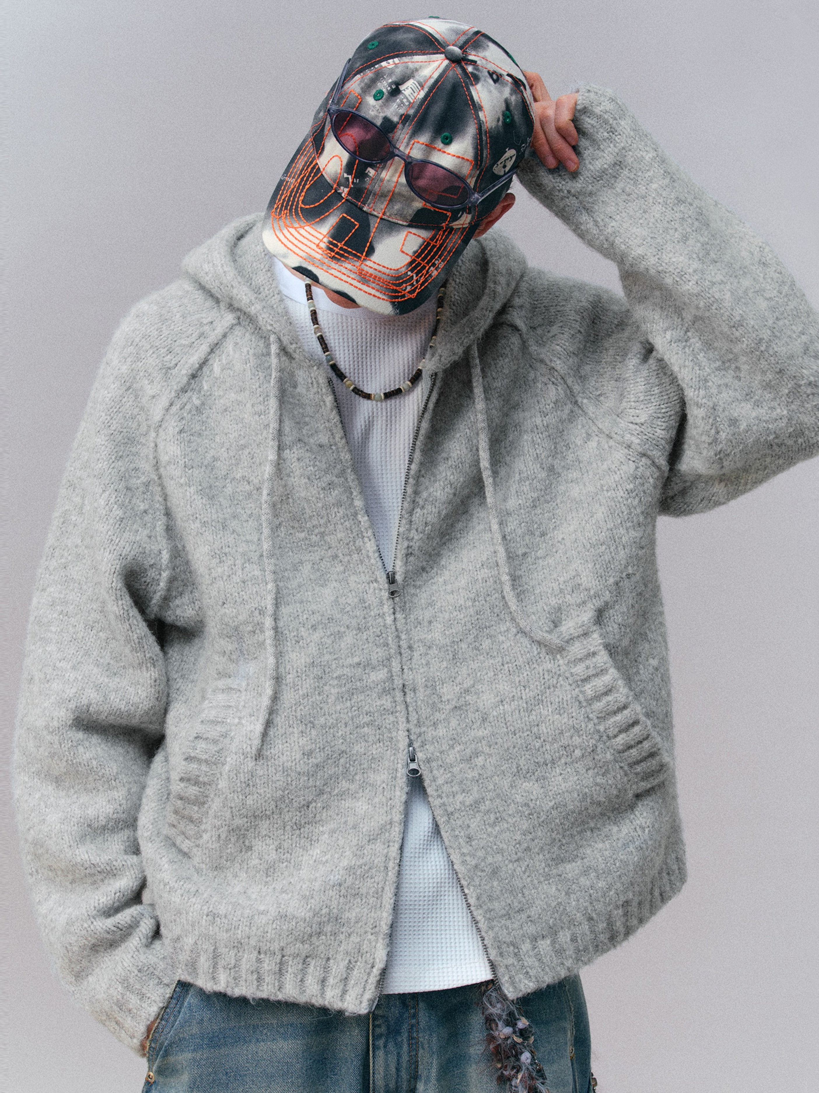 Ravensoul - Unisex Loose-Fit Zip-Up Hooded Knit Sweater