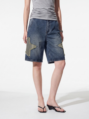 StarStitch - Women's Star Embroidered Denim Bermuda Shorts