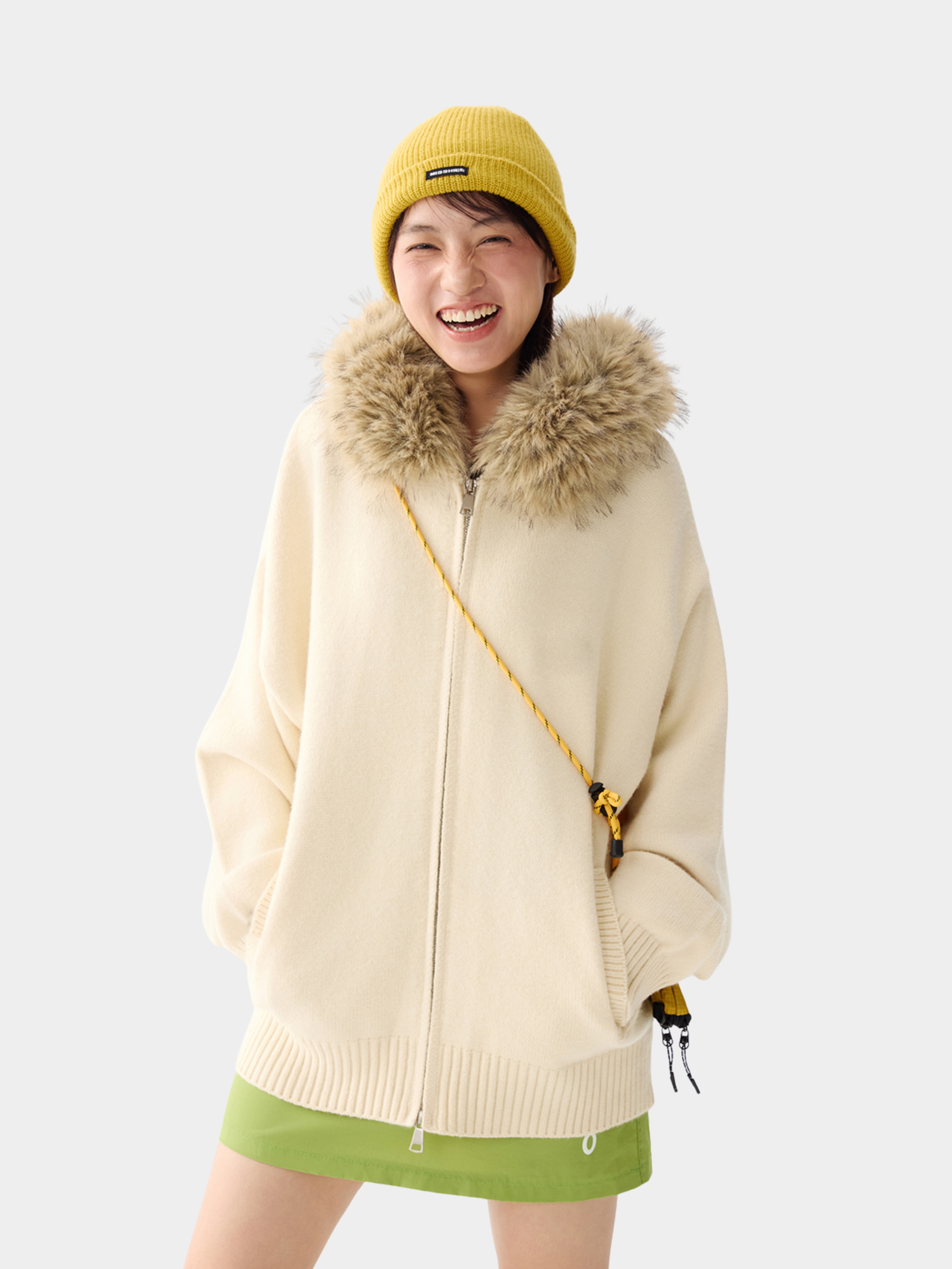 EchoPath - Unisex Solid Color Double Zipper Fur Collar Cardigan Jacket