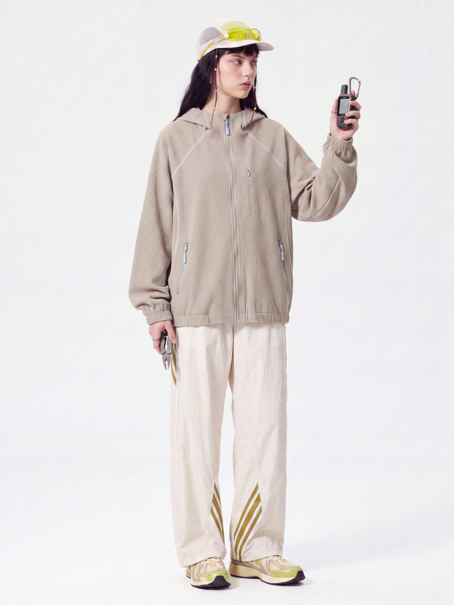 SplitVeil - Unisex Waffle Texture Contrast Stitch Zip-Up Jacket