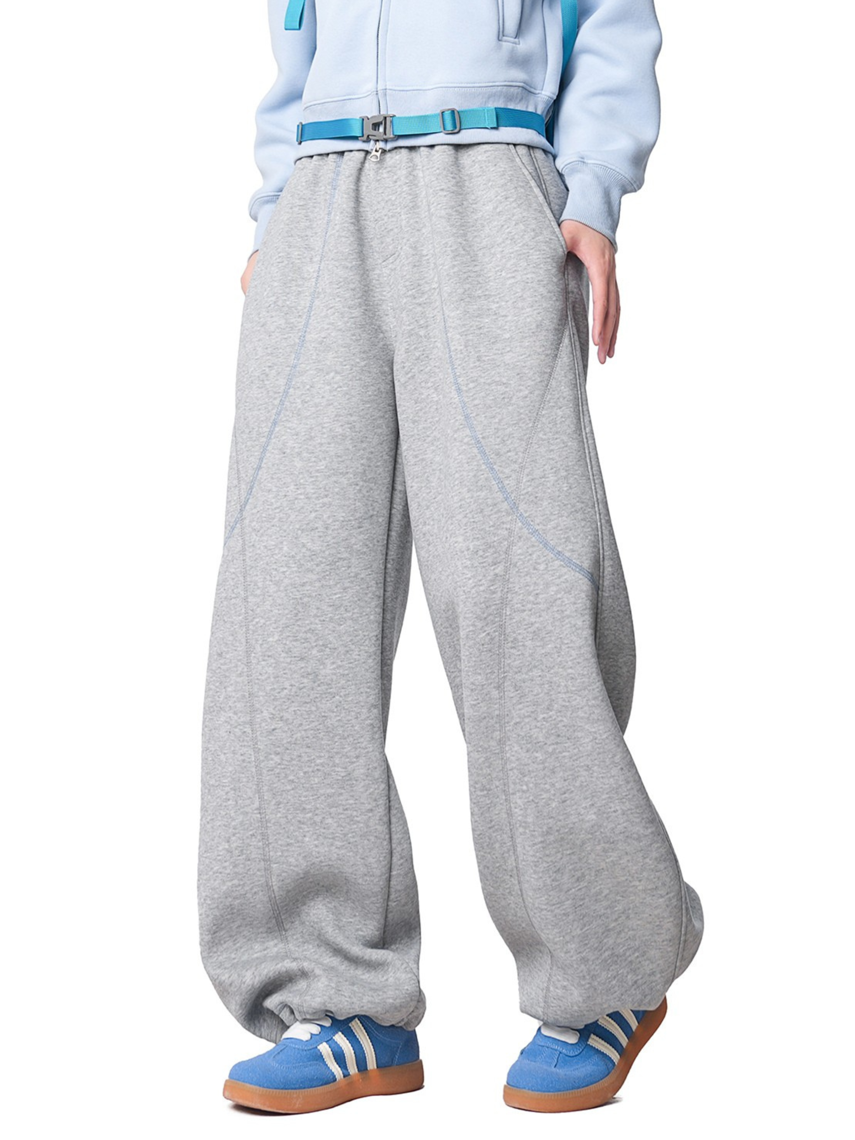 FrostField - Unisex Color-Stitch Contrast Relaxed Straight Sweatpants
