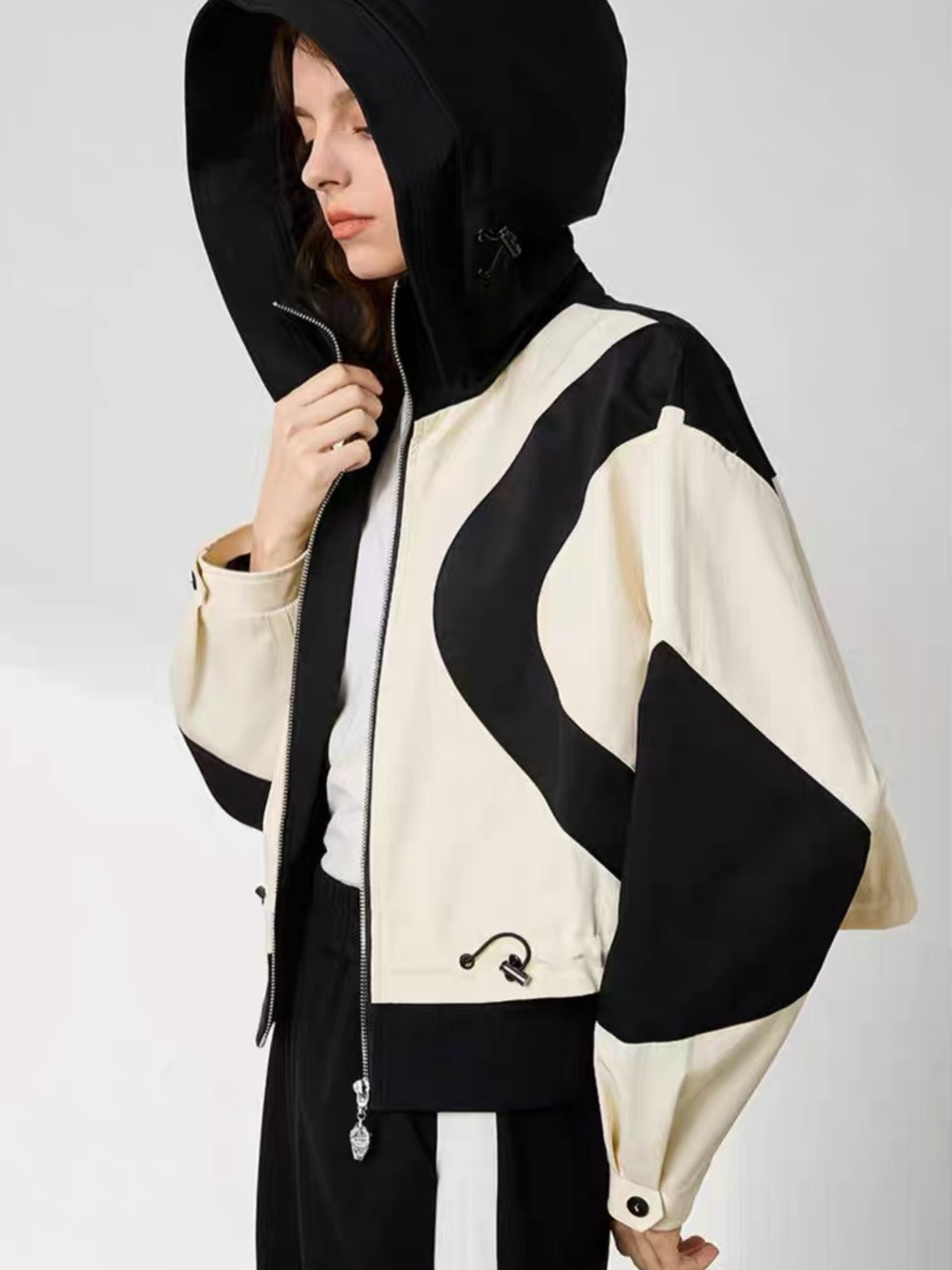 OwlScope - Women's Colorblock Panel Hooded Casual Zip-Up Jacket GONGGAR SPORTS