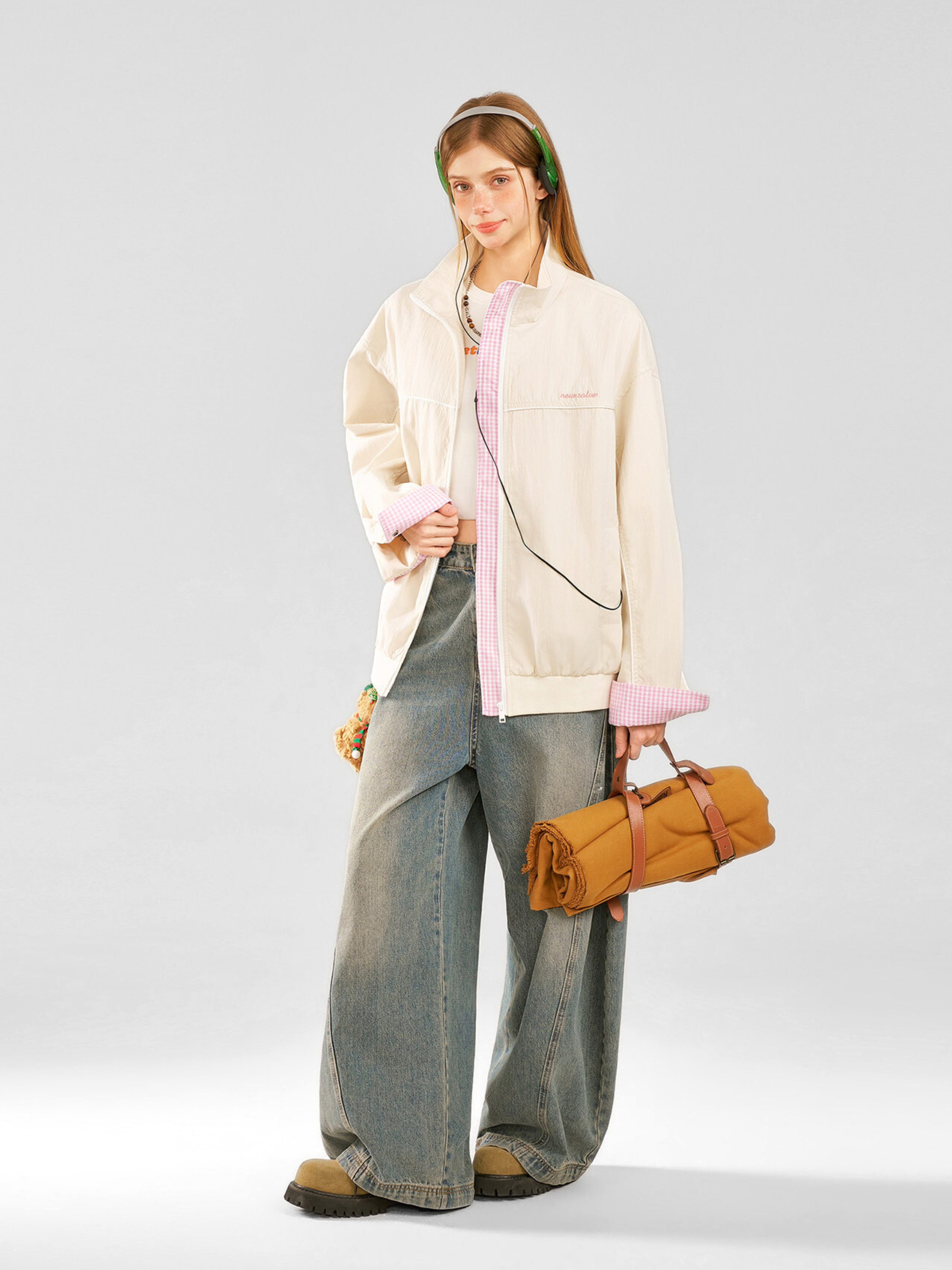 HawkRoc - Unisex Stand Collar Plaid Utility Jacket