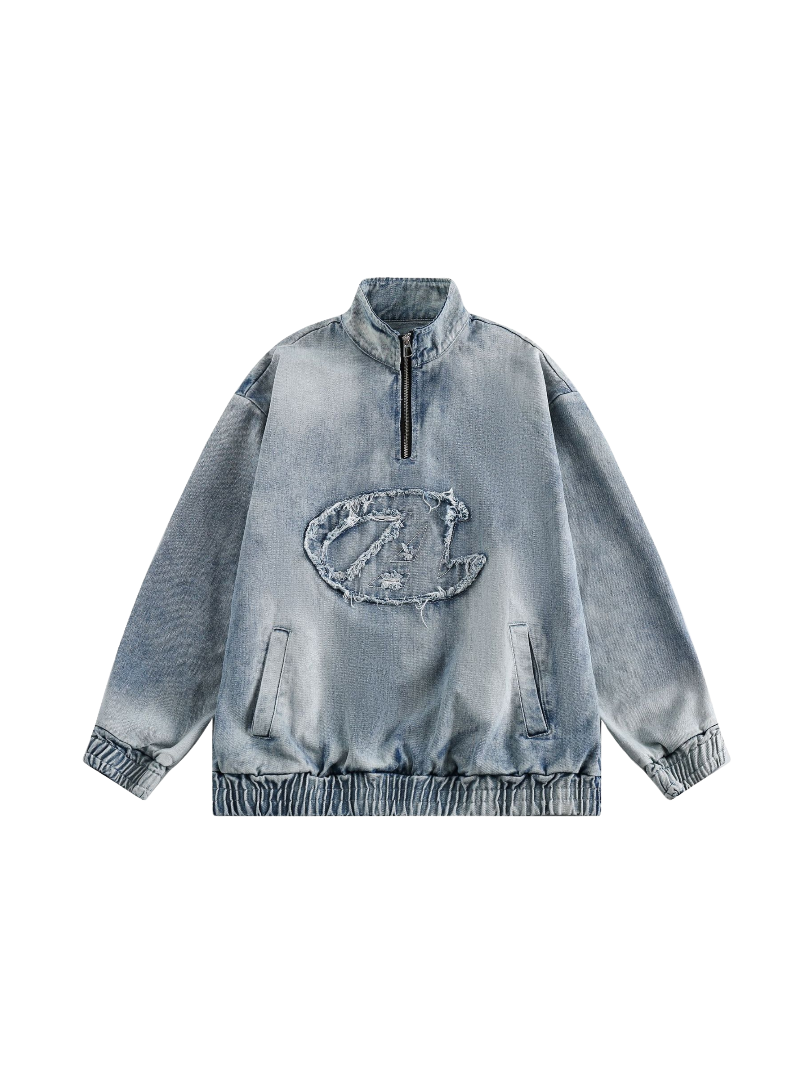 GorgeNest - Unisex Patchwork Half-Zip Denim Pullover Hoodie