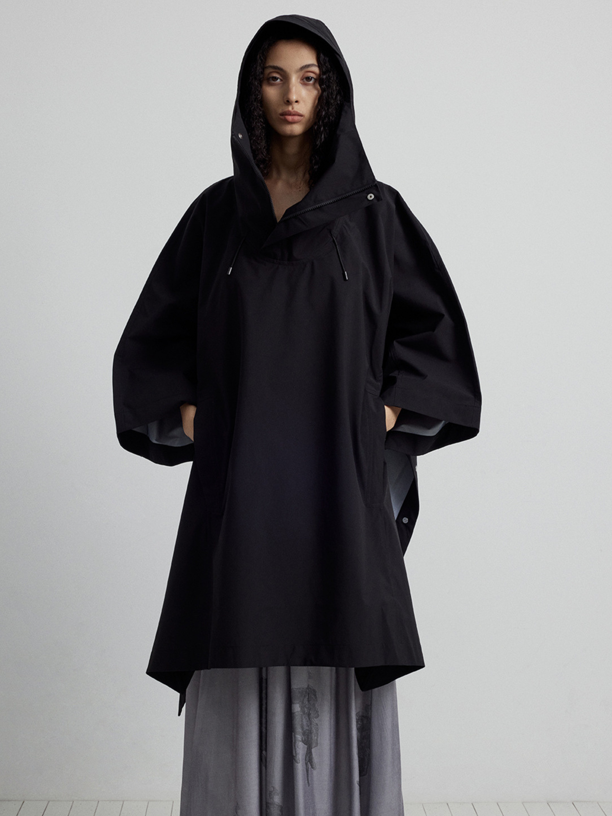 OwlPort - Women's Waterproof Metal-Button Drawstring Hooded Cape Jacket GONGGAR SPORTS