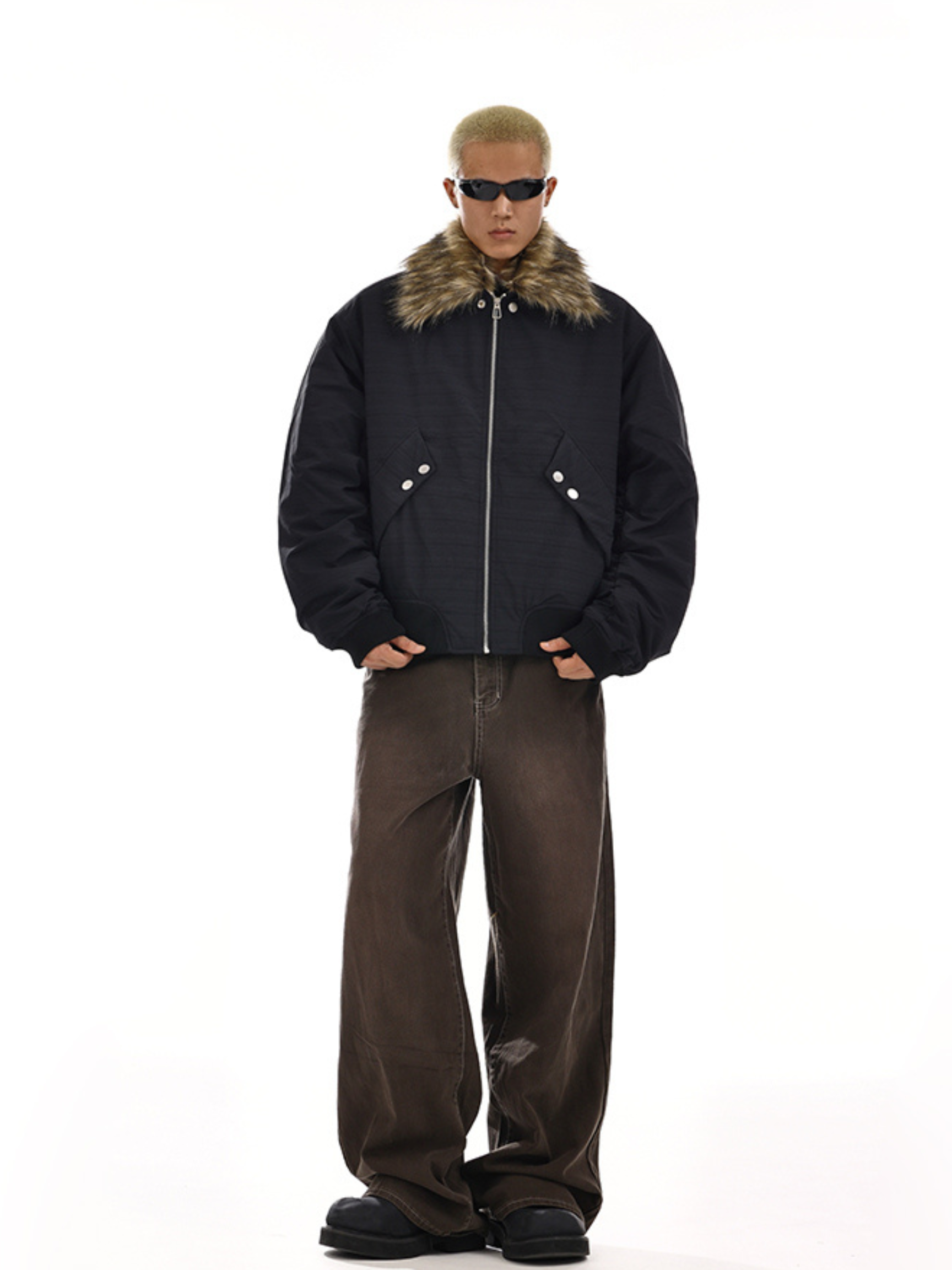 RainShell - Men's Detachable Fur Collar Bomber Jacket GONGGAR SPORTS