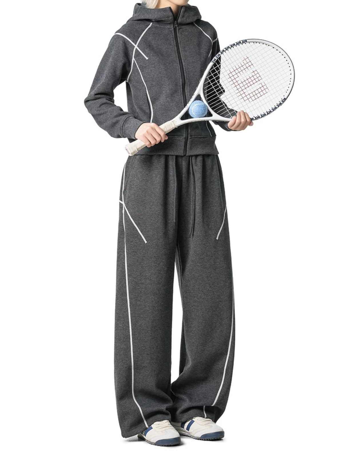 HawkSoar - Women's Contrast-Stitch Cropped Jacket & Wide-Leg Pants Set