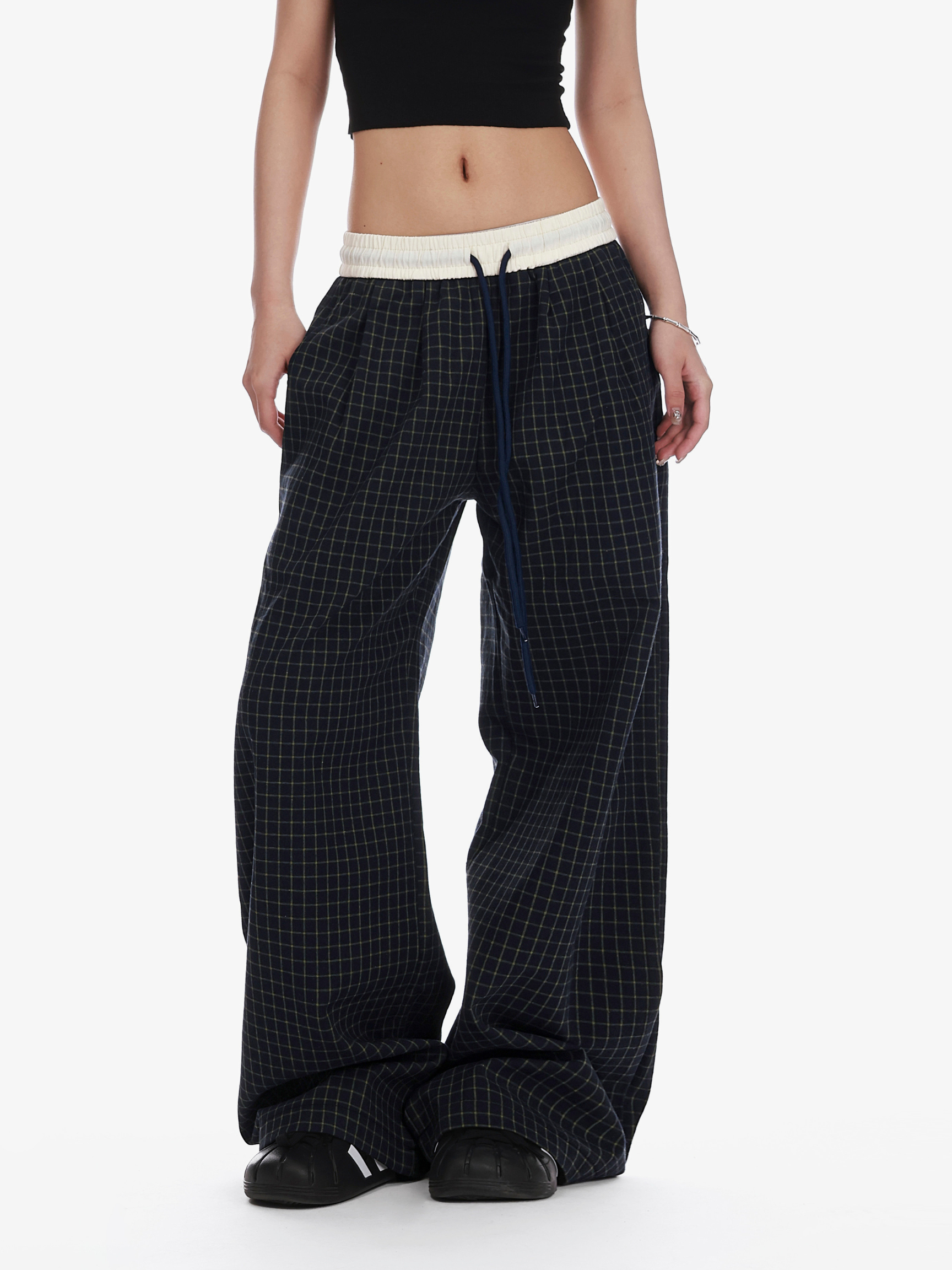 MistVent - Women's Lightweight Plaid Straight-Leg Wide Pants