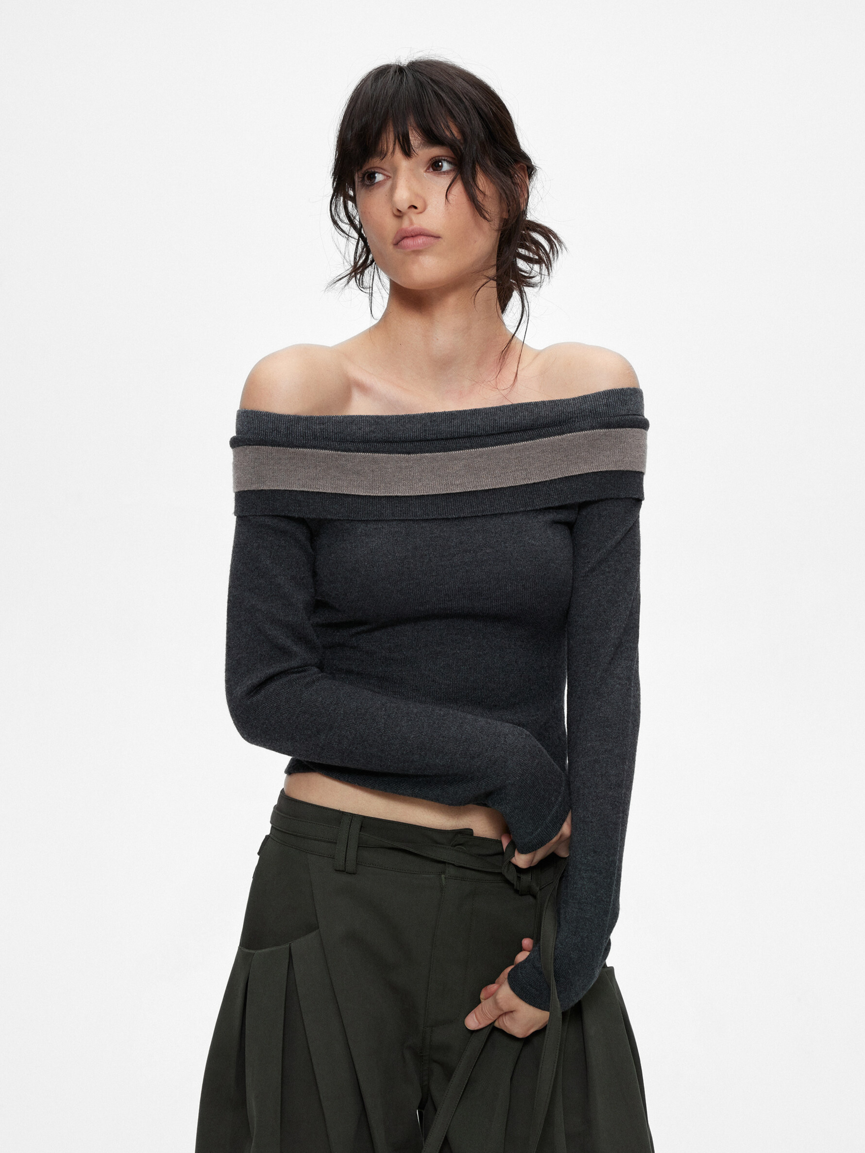Ironwood - Women's Color-Block Off-Shoulder Knit Slim-Fit Top