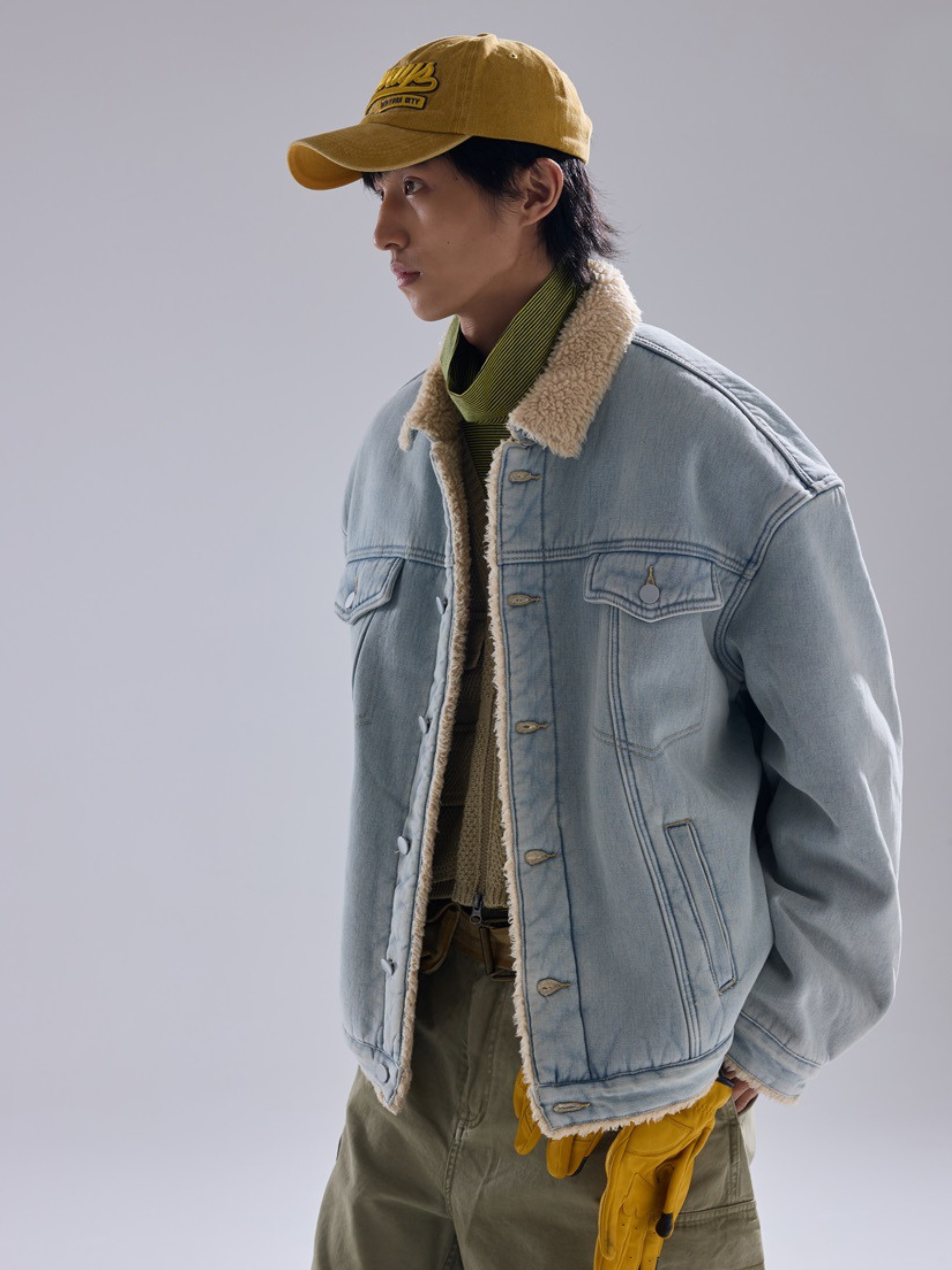 Vespera - Unisex Washed Denim Sherpa Jacket