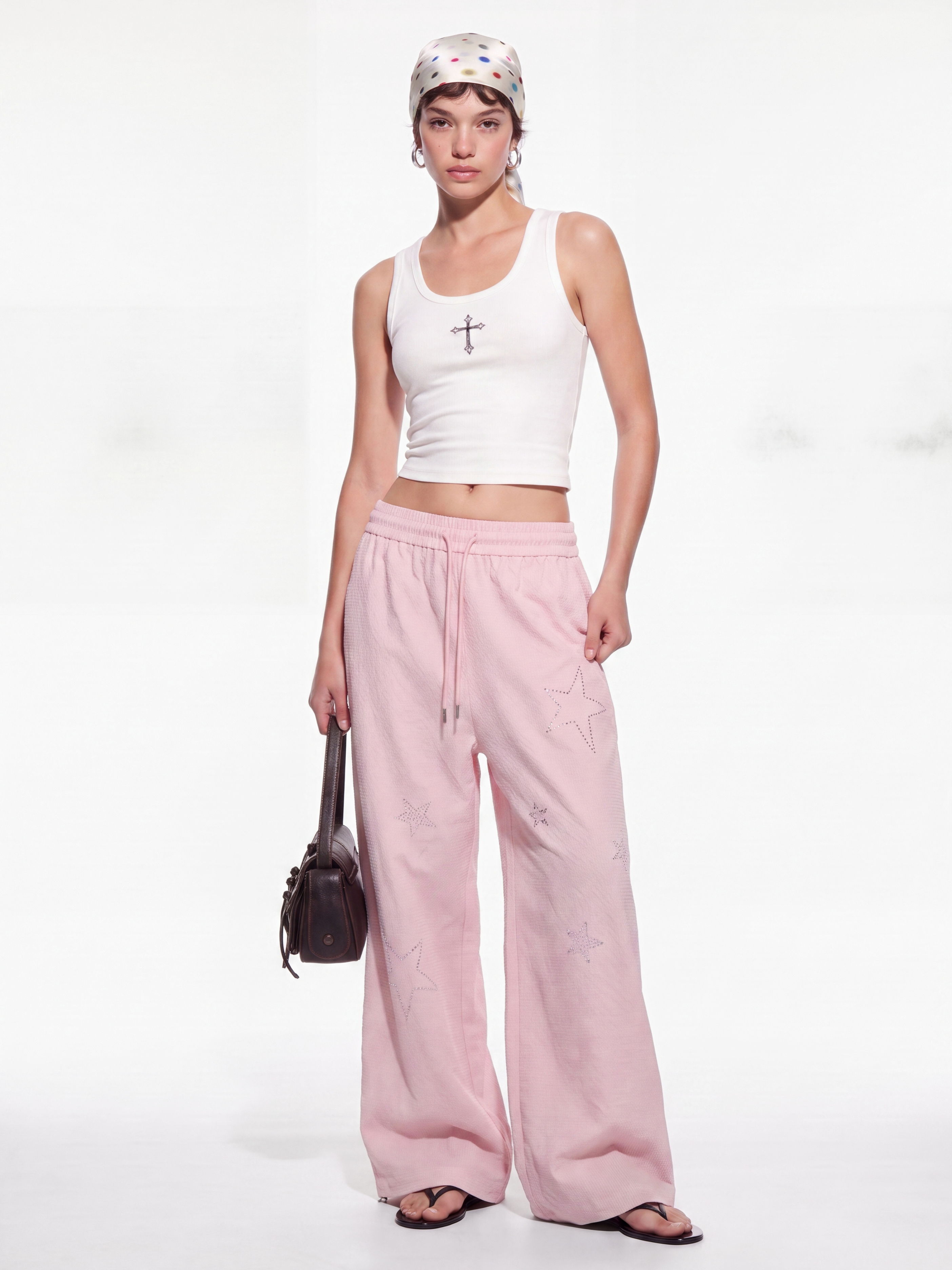 StarSpark - Women's Waffle Knit Rhinestone Star Lounge Pants