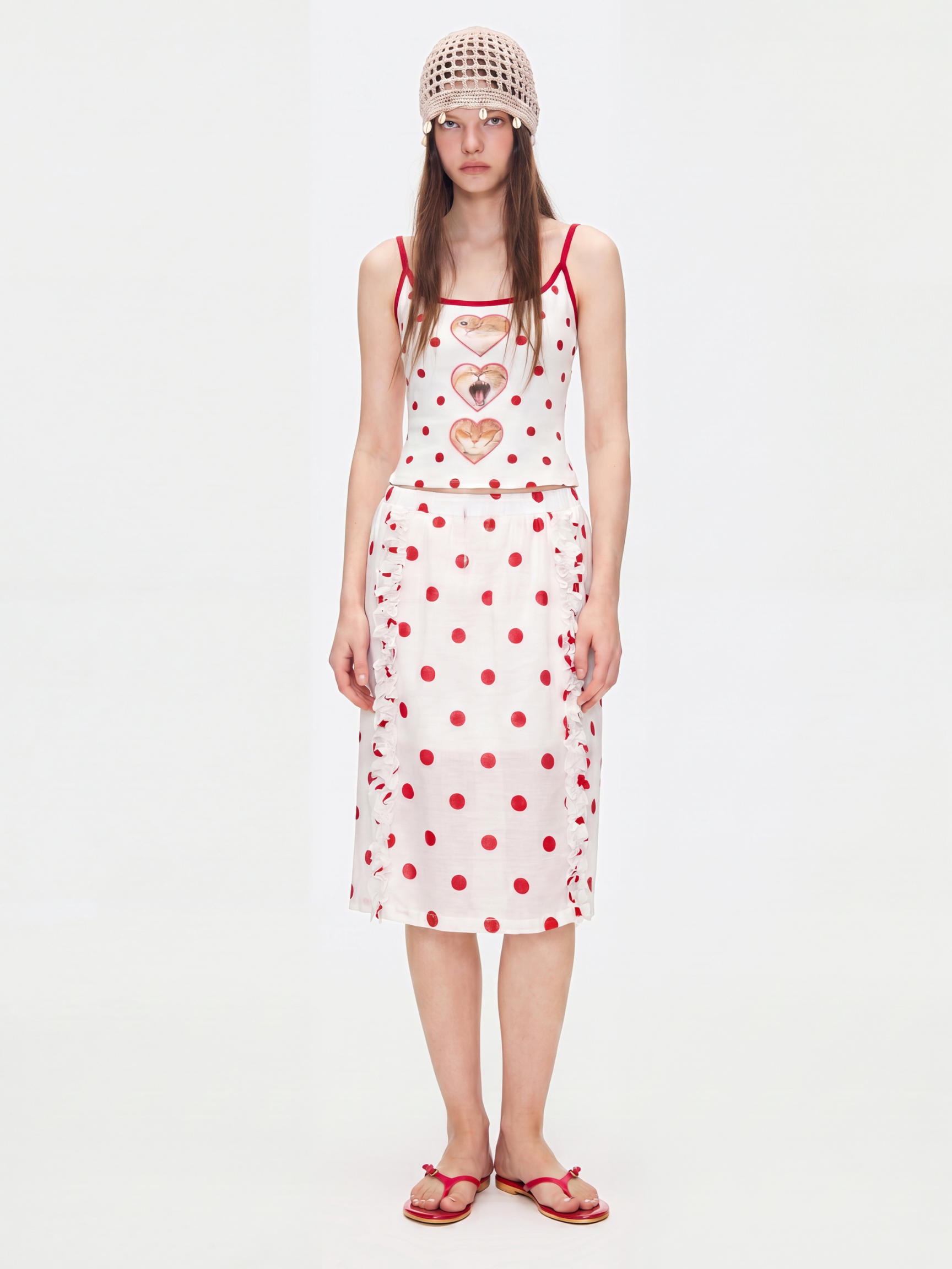 SugarRush - Women's Polka Dot Cat Print Cropped Tank Top