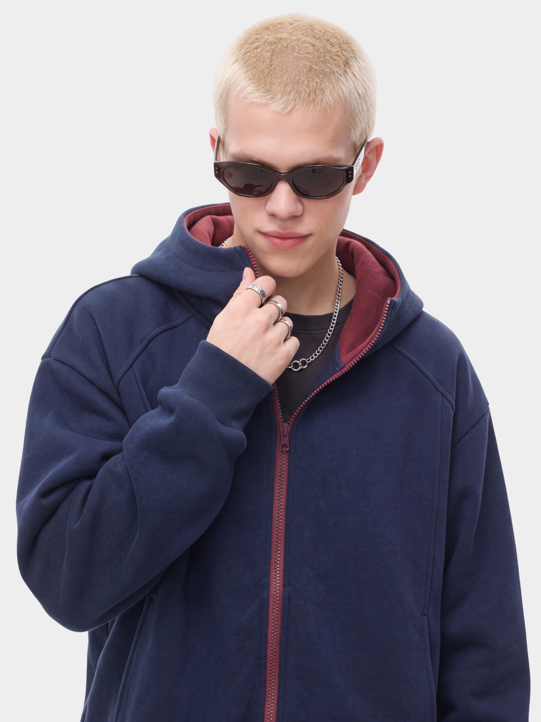NeckVeil - Men's Contrast Color High Neck Zip-Up Jacket