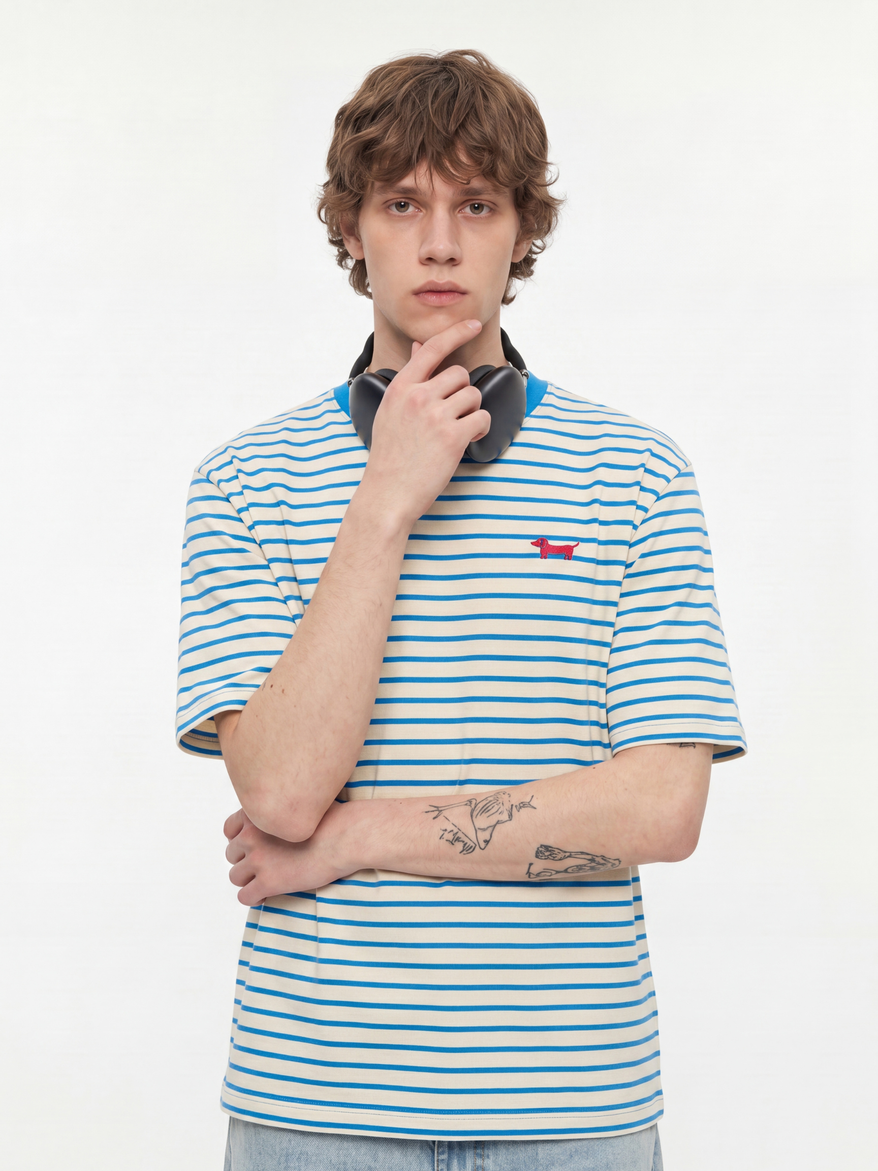 StillCloak - Unisex Striped Embroidered Cotton Relaxed T-Shirt
