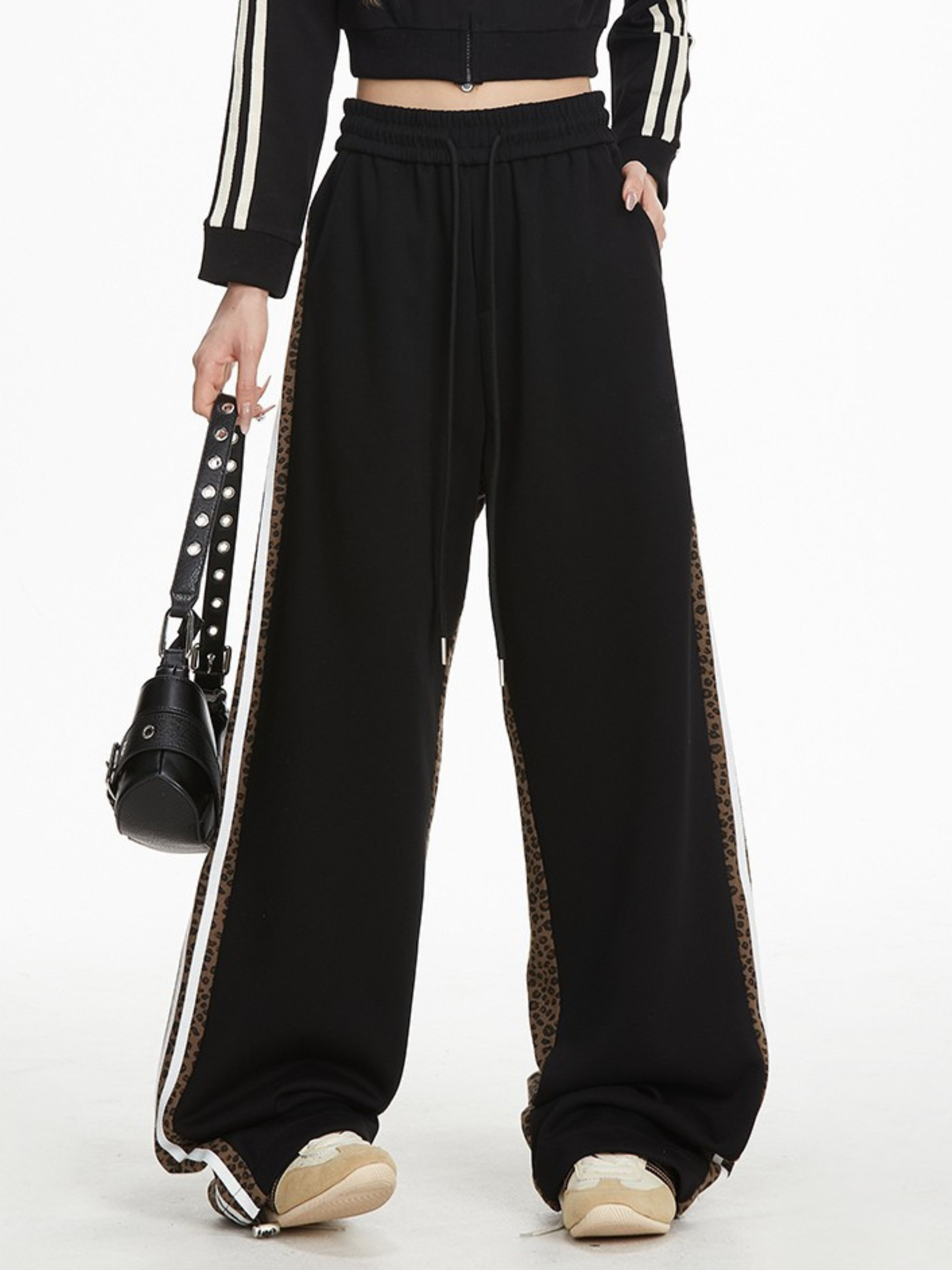 Frostlore - Women's Leopard-Panel Straight-Leg Casual Pants