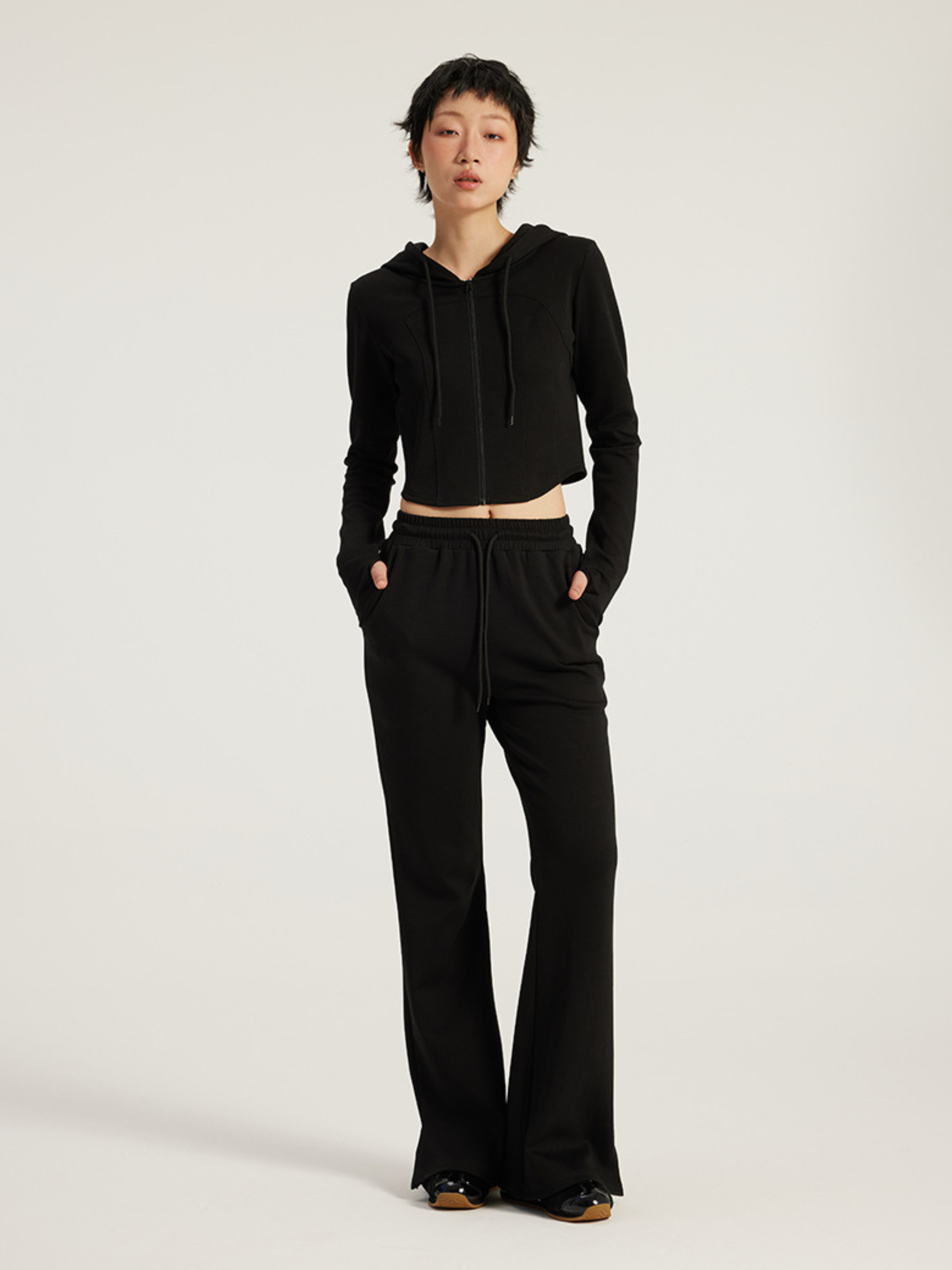Wildstream - Women's Cropped Fitted Hoodie & High-Waist Micro-Flare Pants Set