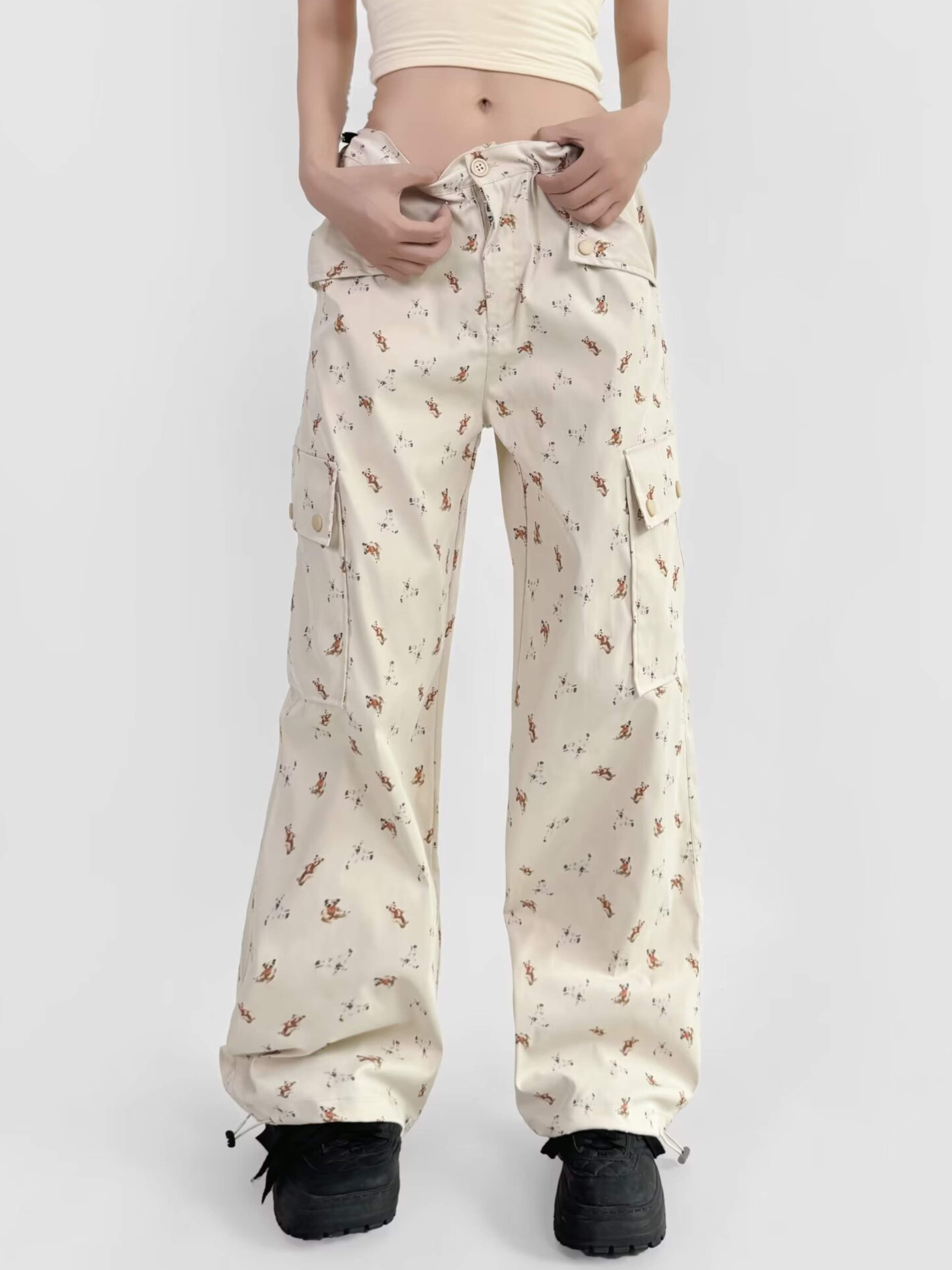 WolfCase - Women's Bear Print Drawstring Cargo Pants