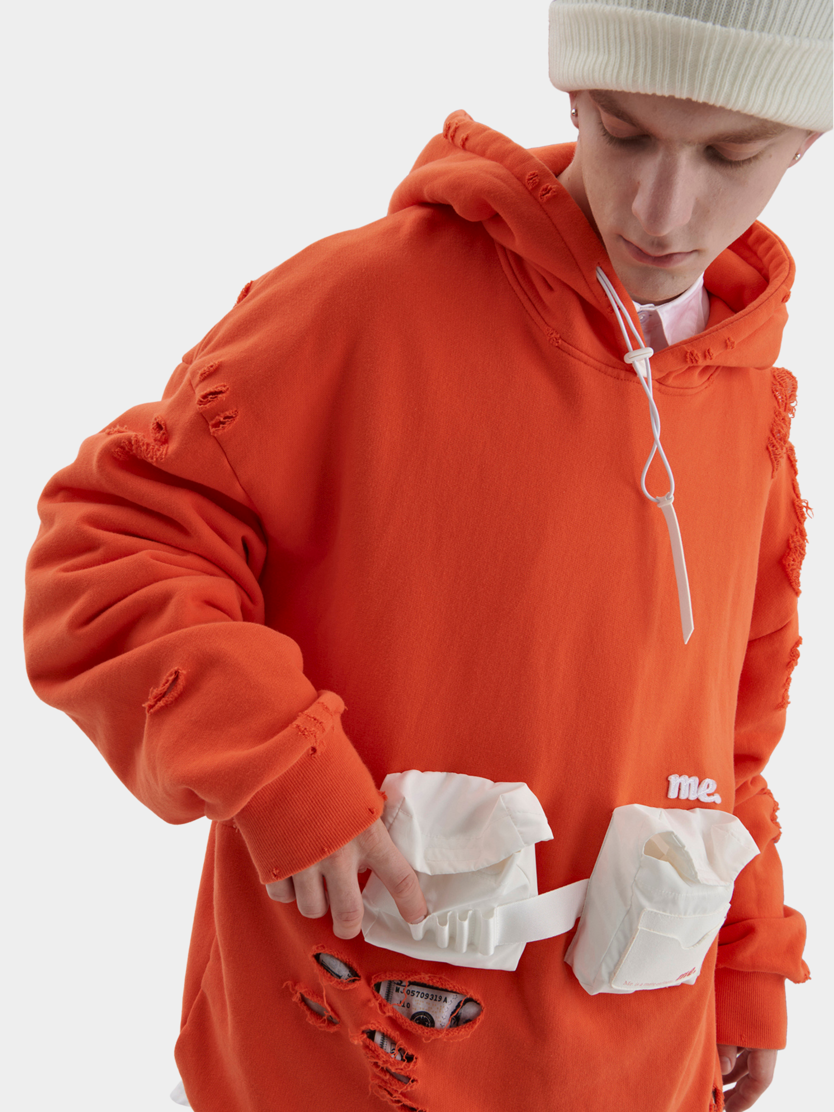 HeatLamp - Men's Washed Distressed Embroidered Pocket Hoodie
