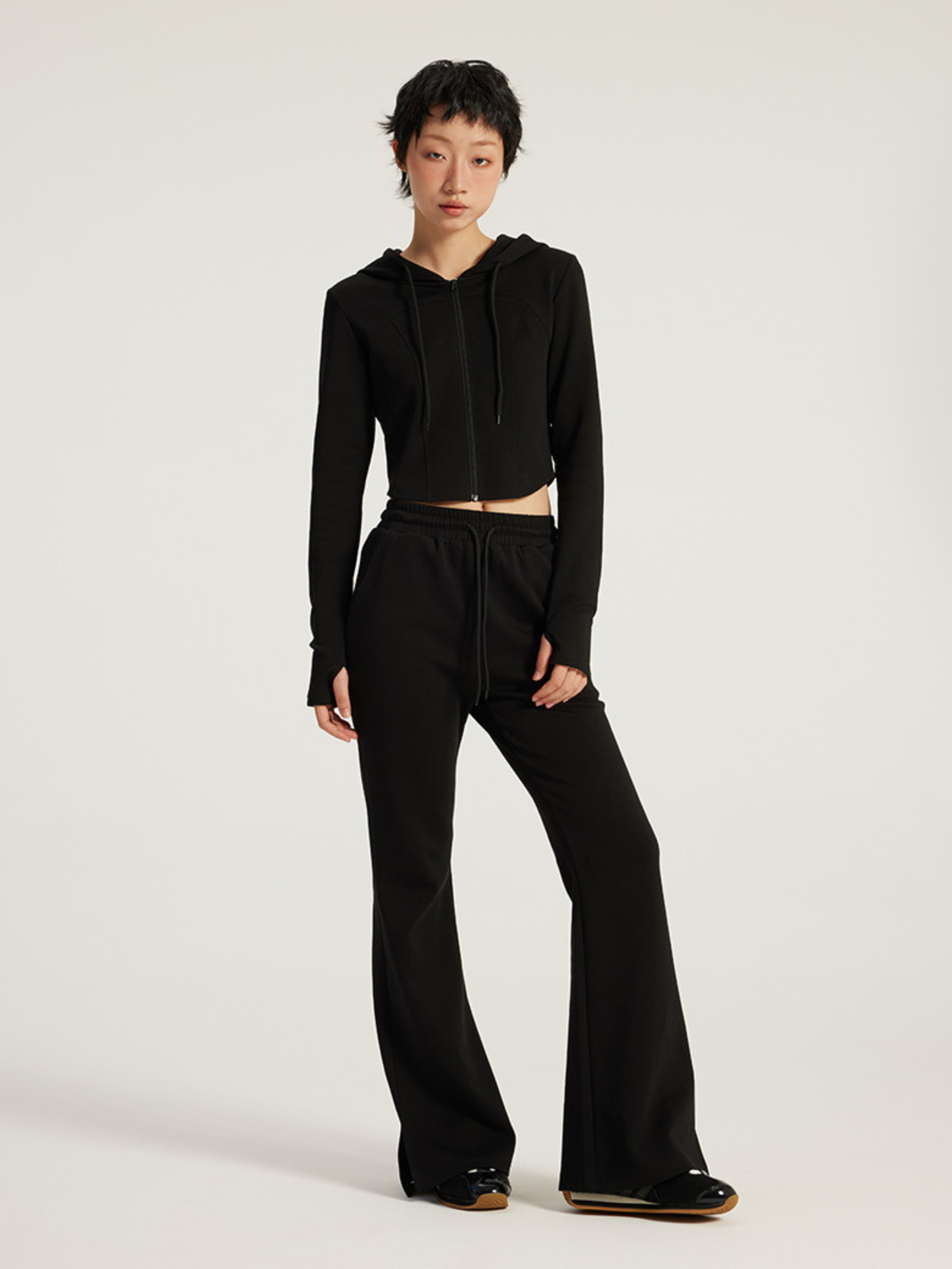 Wildstream - Women's Cropped Fitted Hoodie & High-Waist Micro-Flare Pants Set