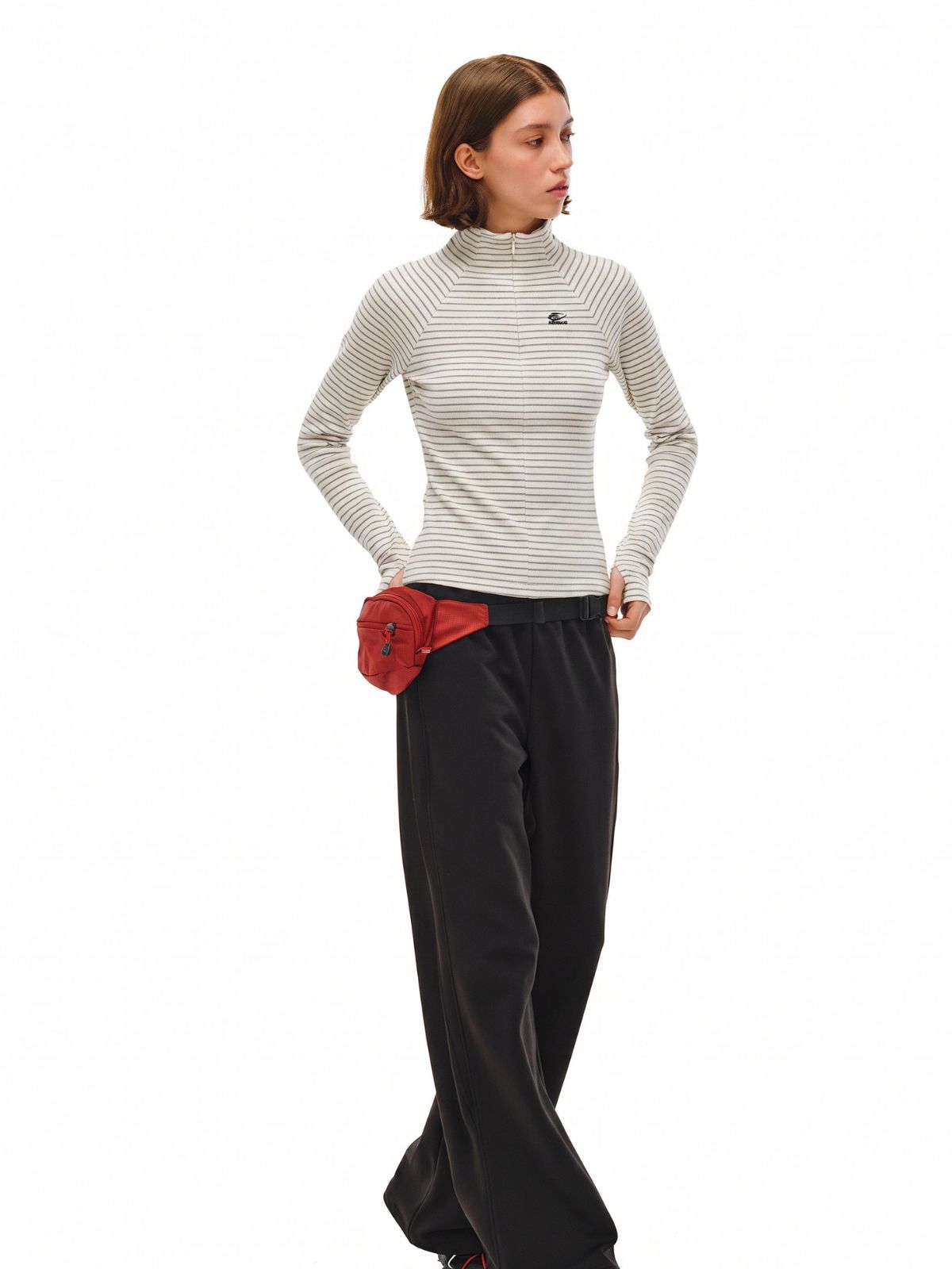 Cavebend - Women's Soft Striped Stand-Collar Slim-Fit Long-Sleeve