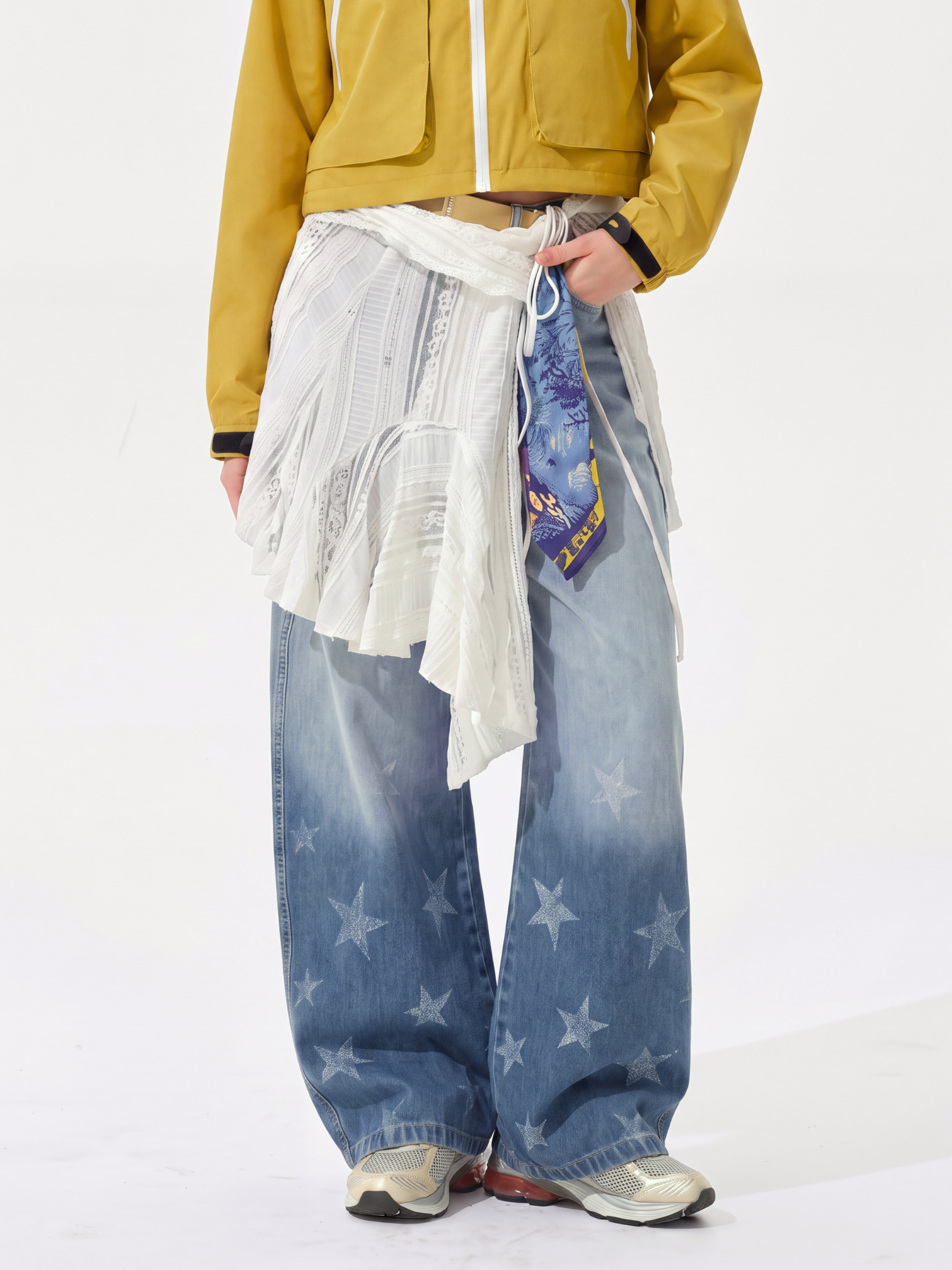 Fieldtrace - Unisex Washed Gradient Star-Print Baggy Jeans
