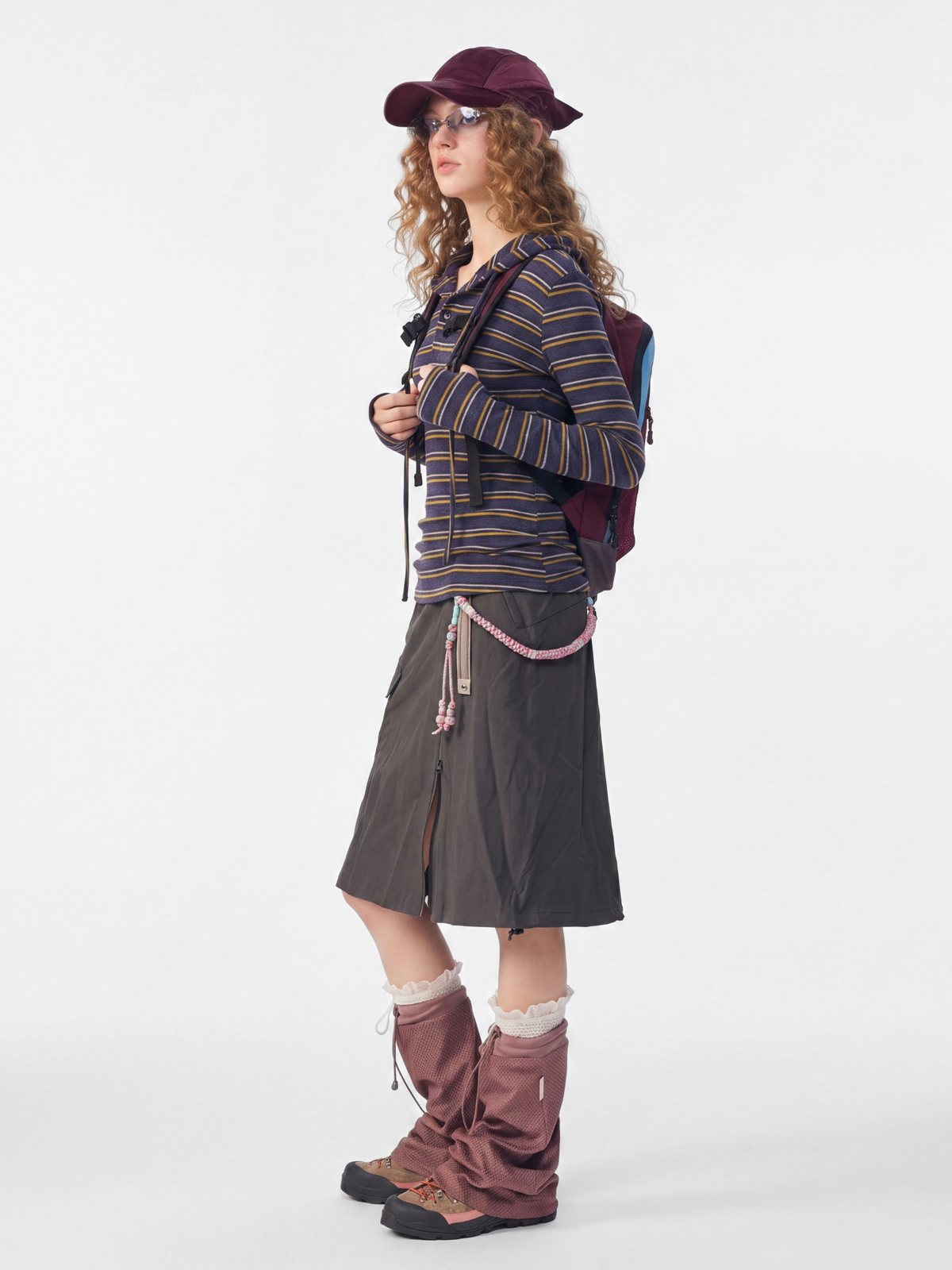 HueDrift - Women's Striped Slim Fit Hooded Base Layer Top