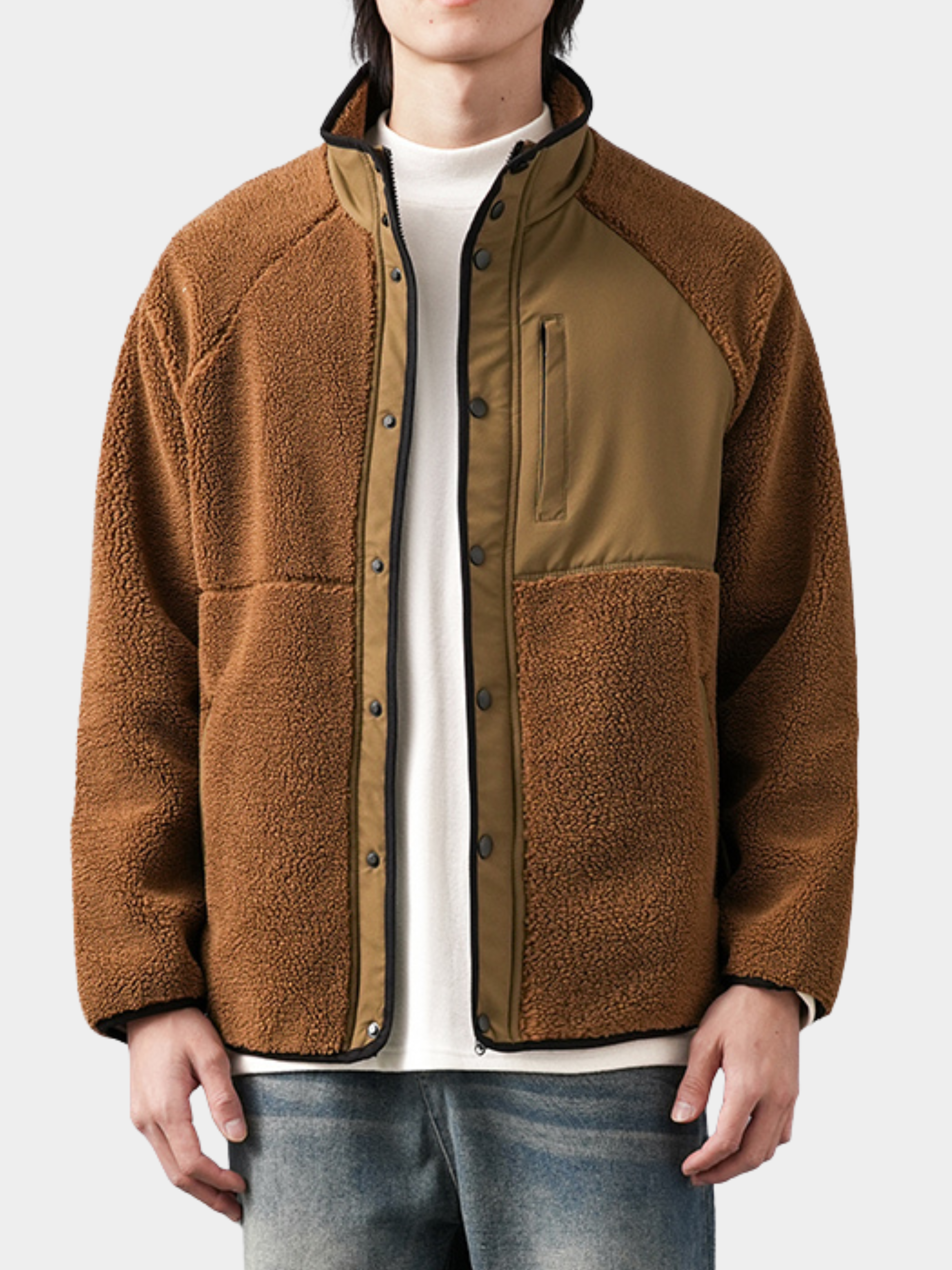 GlowBag - Men's Faux Shearling Thermal Stand Collar Jacket