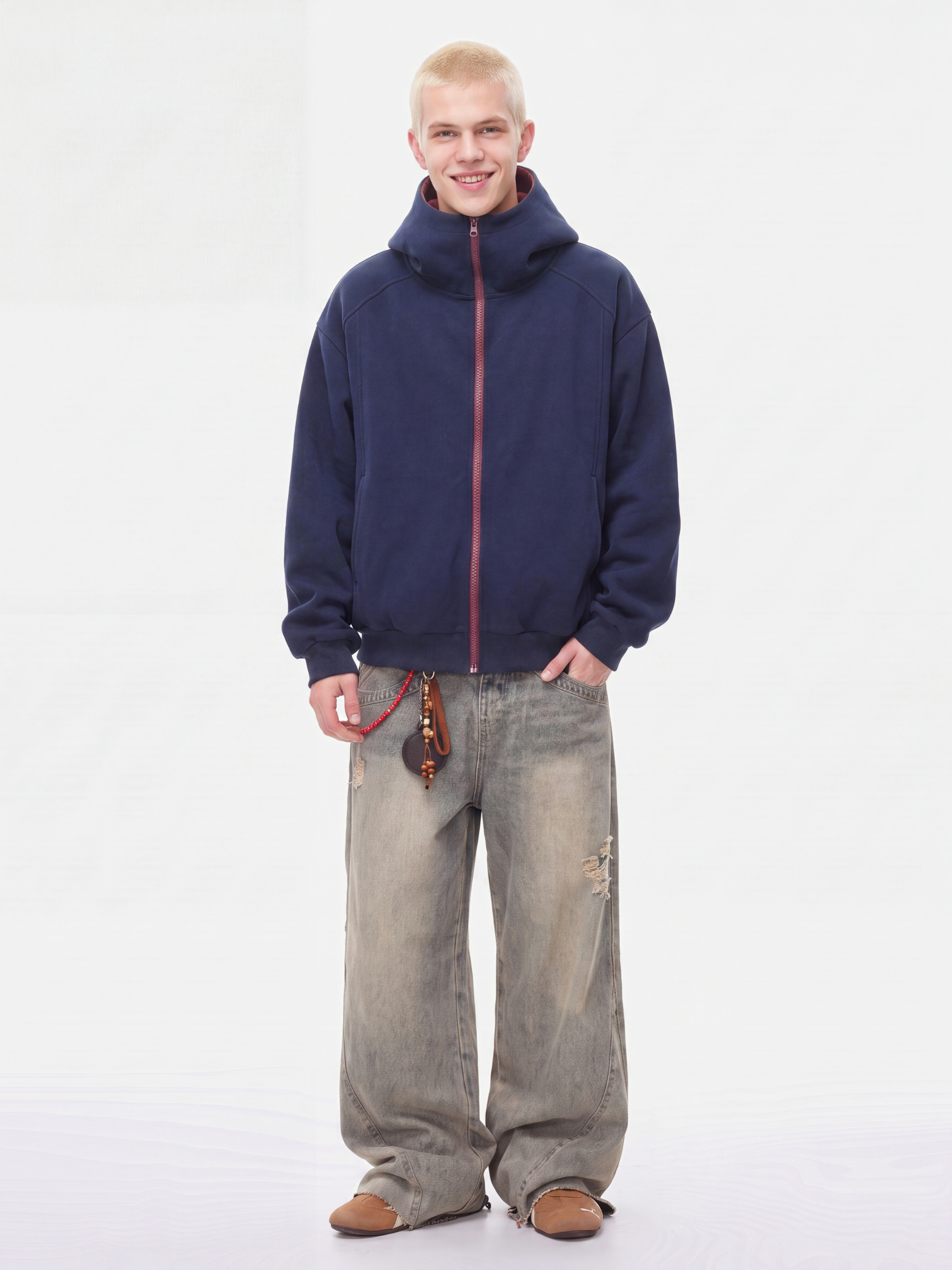 NeckVeil - Men's Contrast Color High Neck Zip-Up Jacket