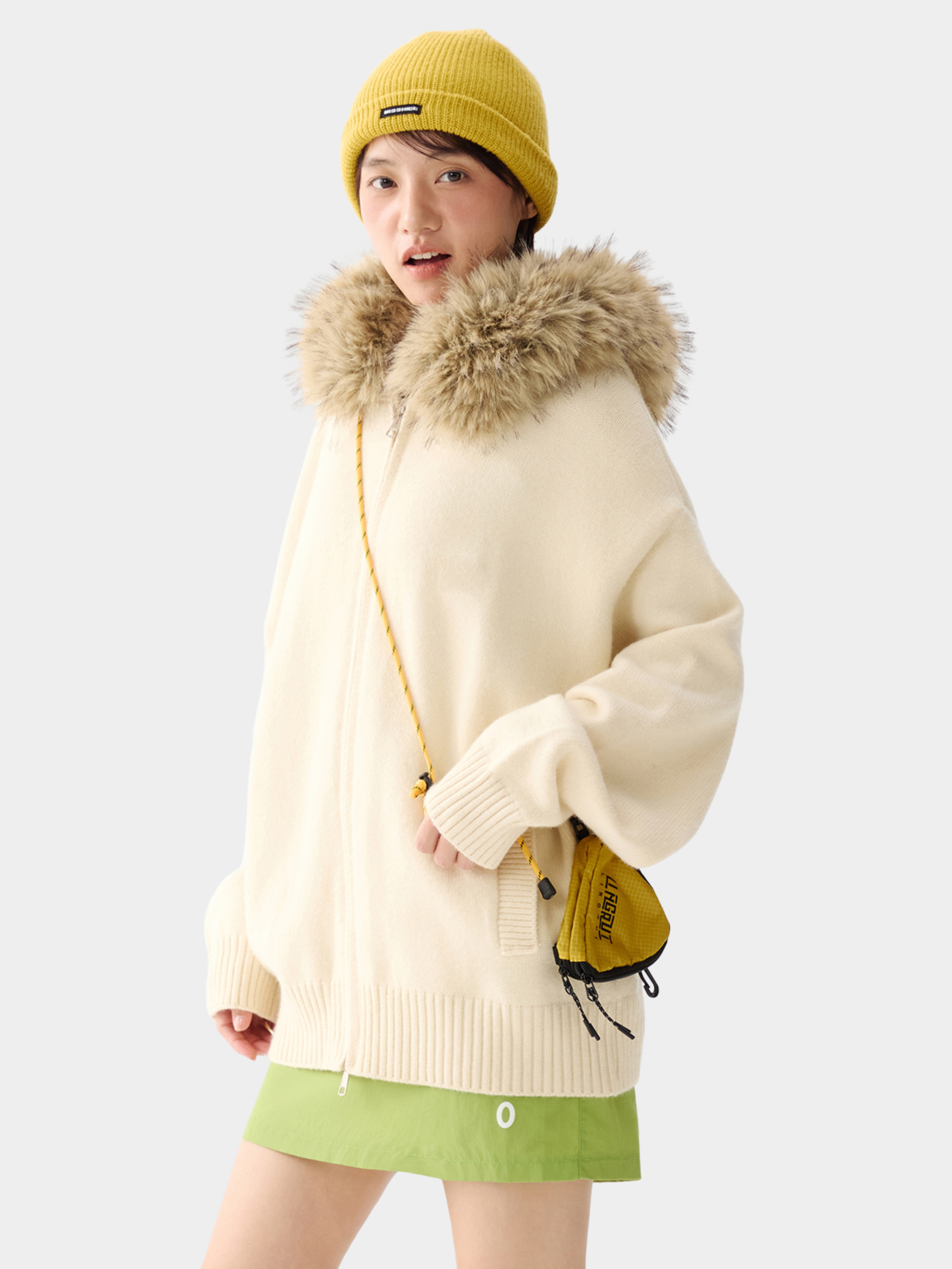 EchoPath - Unisex Solid Color Double Zipper Fur Collar Cardigan Jacket
