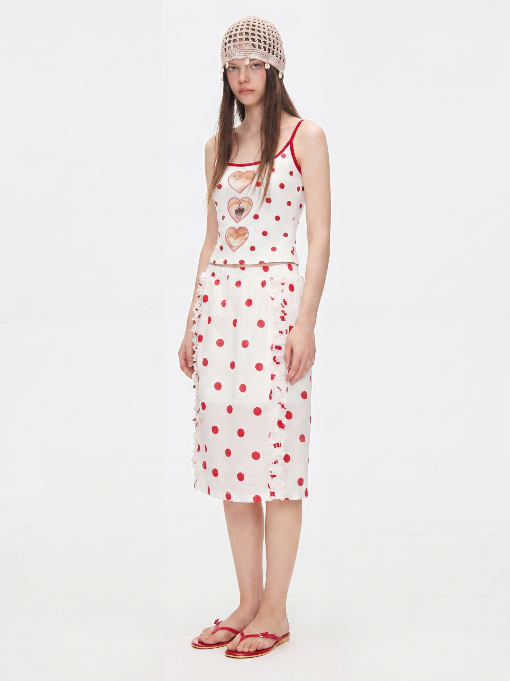 SugarRush - Women's Polka Dot Cat Print Cropped Tank Top